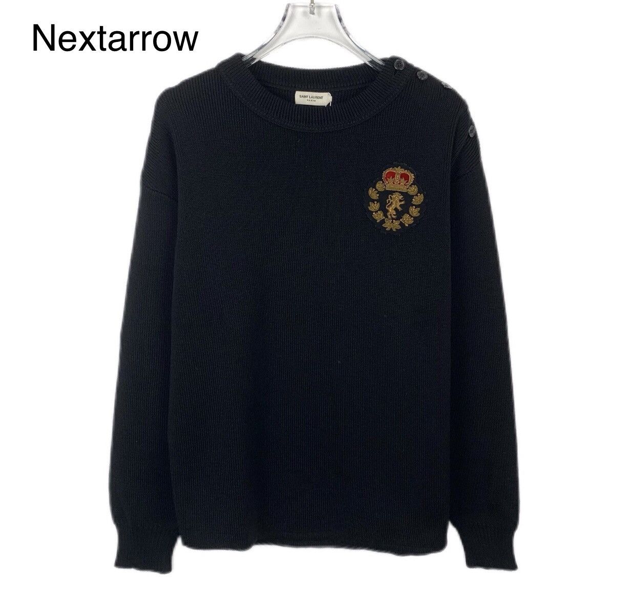 Saint Laurent Paris Saint Laurent SLP Black Logo Patch Round Knitted Sweater Size US S / EU 44-46 / 1 - 1 Thumbnail