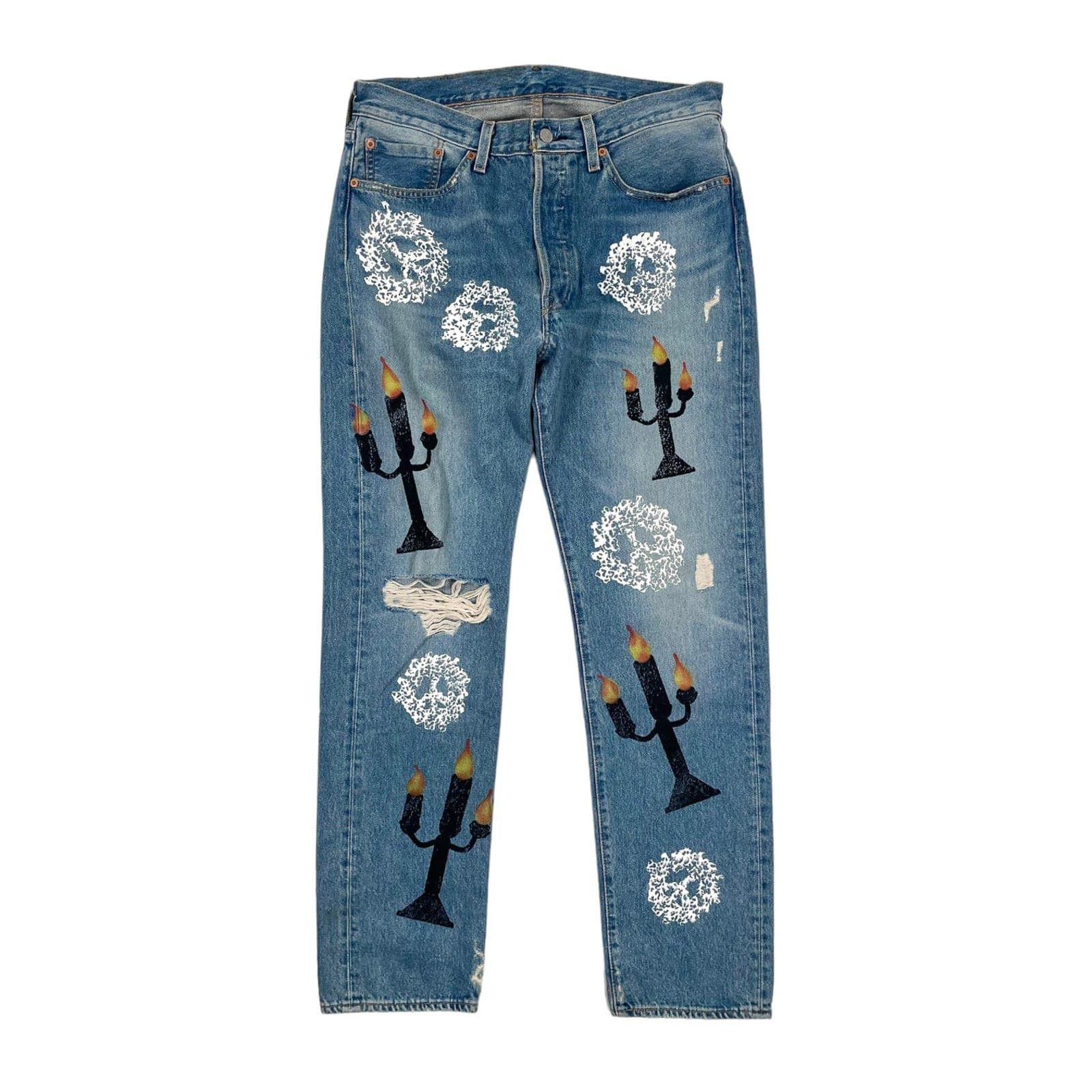 image of Denim Tears X Virgil Abloh "message In A Tear" Printed Jeans in Blue, Men's (Size 33)