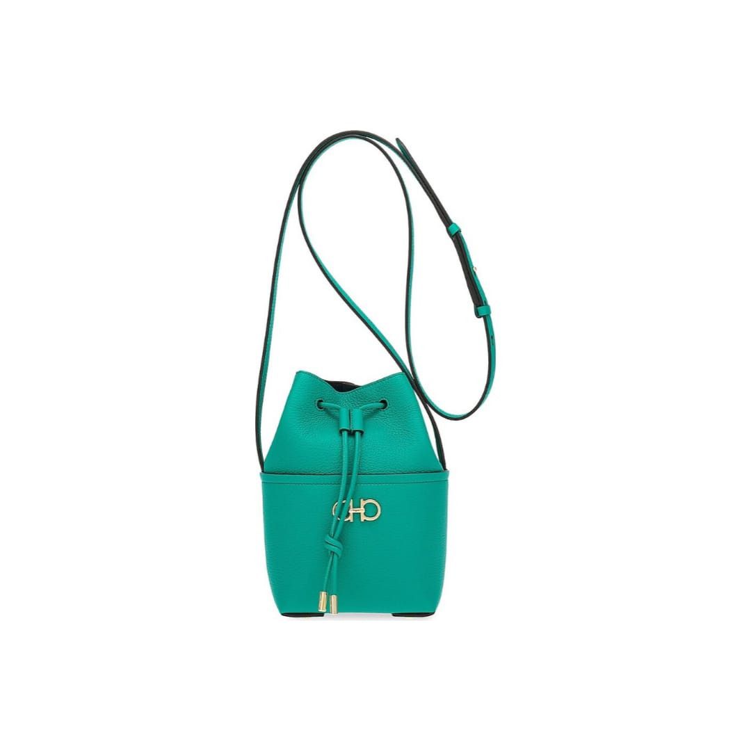 Salvatore Ferragamo o1s1rm0924 Size: OS / Mini Leather Bucket Bag in Dark Green Size ONE SIZE - 1 Thumbnail