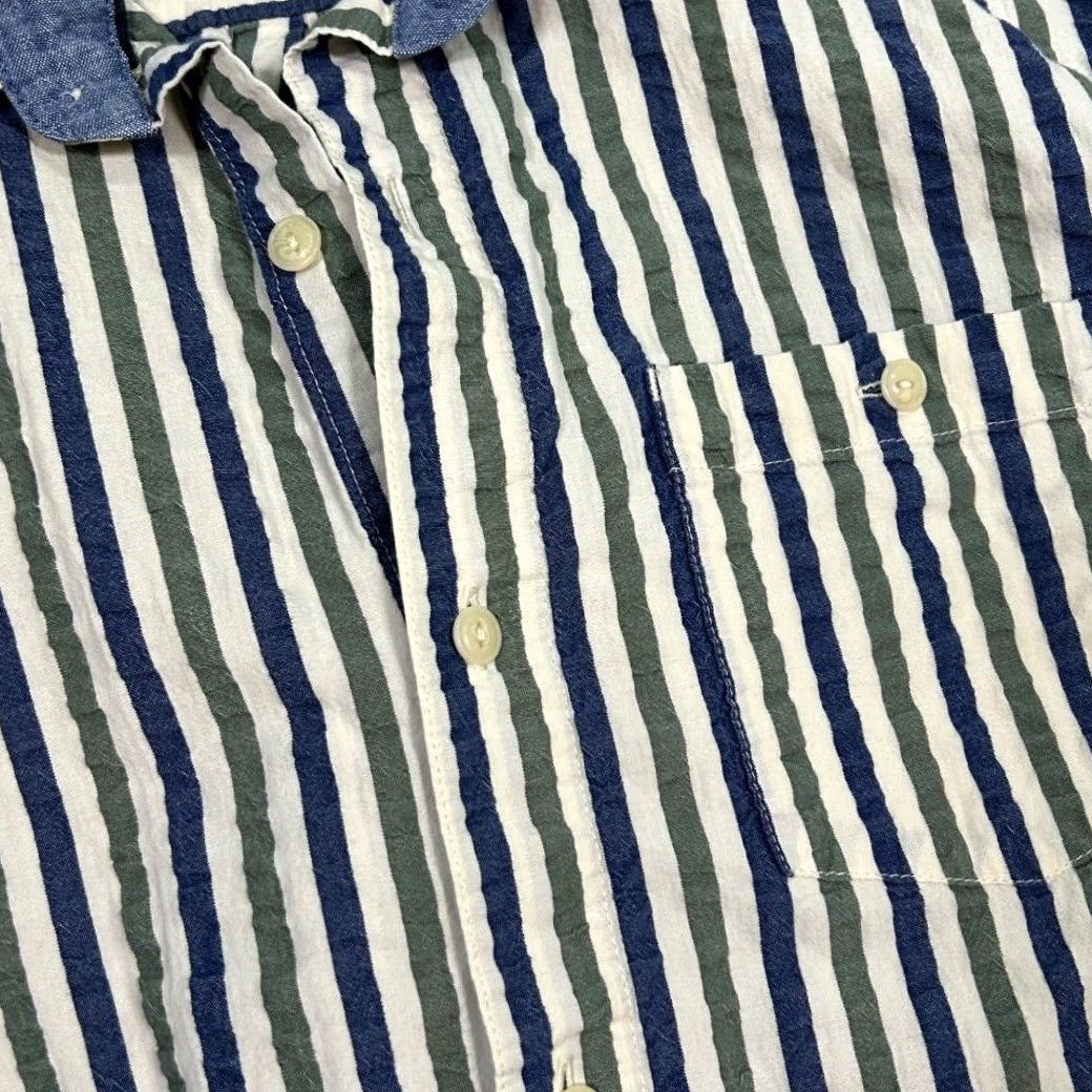 Vintage L.L. Bean Signature Mens Slim Fit Camp Shirt Short Sleeve Button Up Blue Striped Med Size US M / EU 48-50 / 2 - 4 Thumbnail