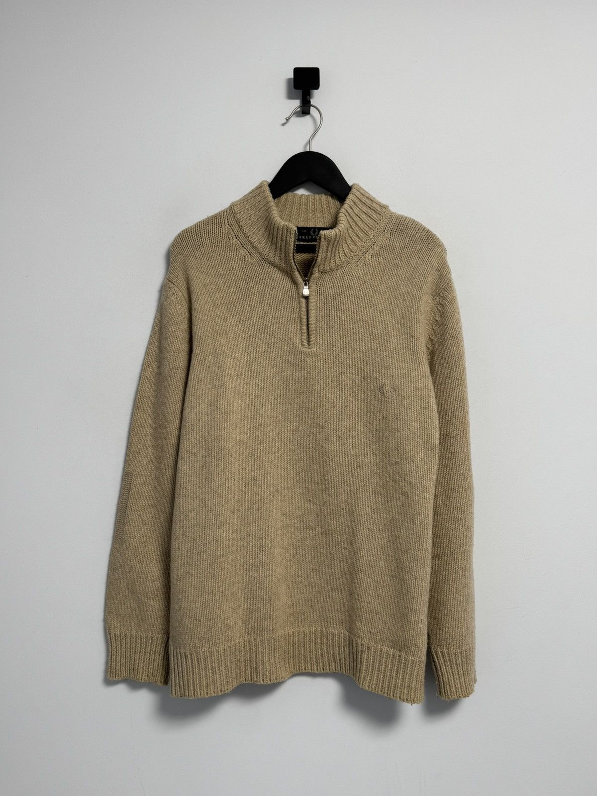 Fred Perry Fred Perry 1/4 Zip Sweater Wool Beige Vintage 90’s Hype Size US XL / EU 56 / 4 - 1 Thumbnail