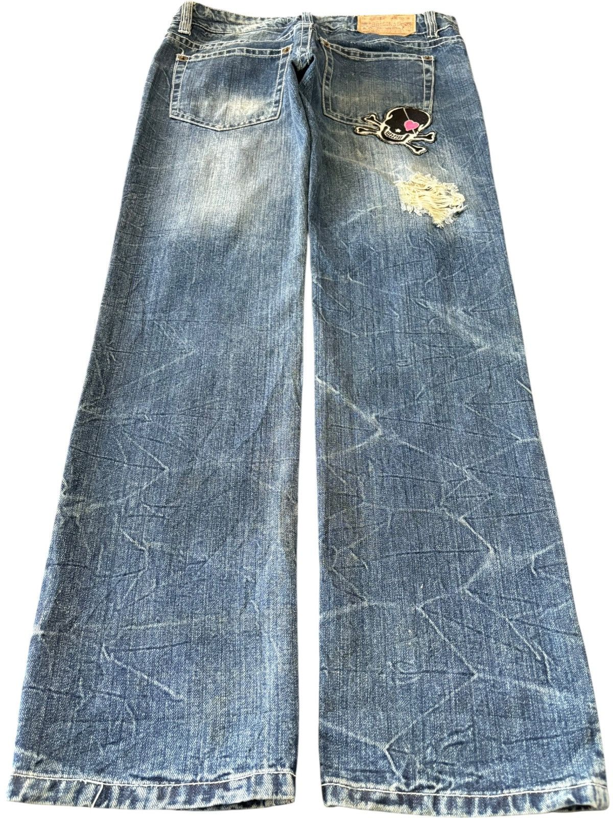 Seditionaries Vintage Japanese Brand Punk Printed Distress Loose Jeans Size 33" - 2 Thumbnail
