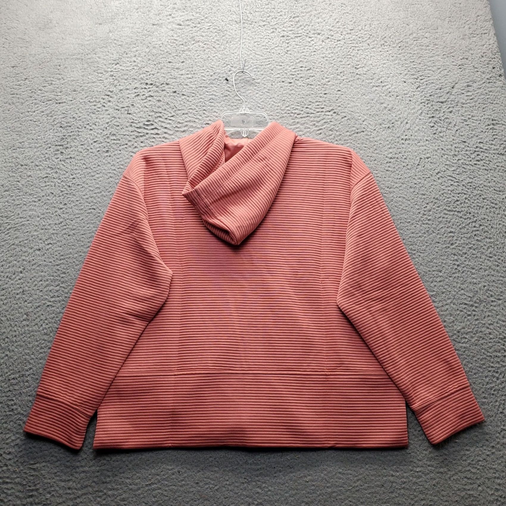 DKNY DKNY Hooded Jacket Women L Pink Ribbed Soft Ottoman Tech Pockets Zip Up DPMJ9667 Size L / US 10 / IT 46 - 2 Thumbnail