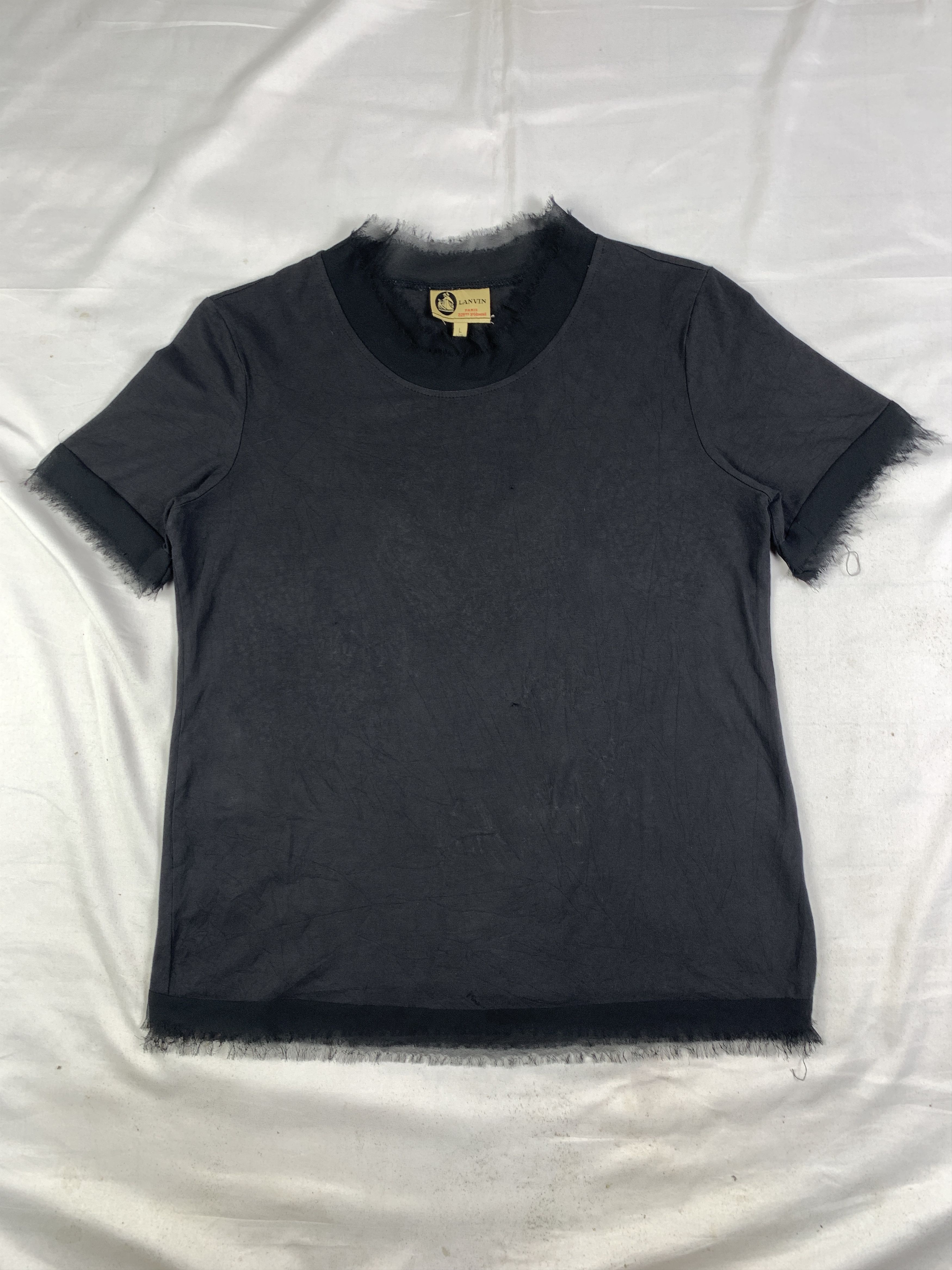 Lanvin LANVIN Black Mix Mesh Elastane Tee (L) Size L / US 10 / IT 46 - 1 Thumbnail