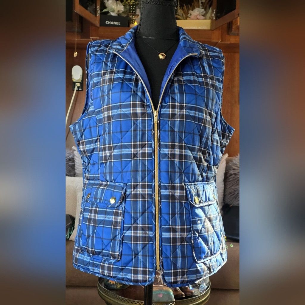 St. Johns Bay St. John's Bay Vibrant Blue Plaid Quilted Vest Size L / US 10 / IT 46 - 1 Thumbnail