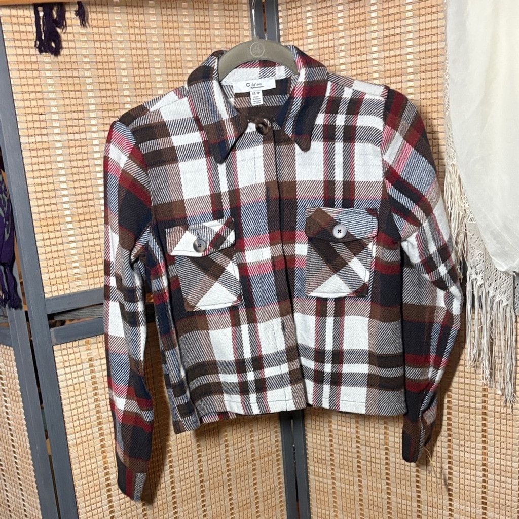 Other C by One Red and Brown Plaid Cropped Shacket Size XS / US 0-2 / IT 36-38 - 1 Thumbnail