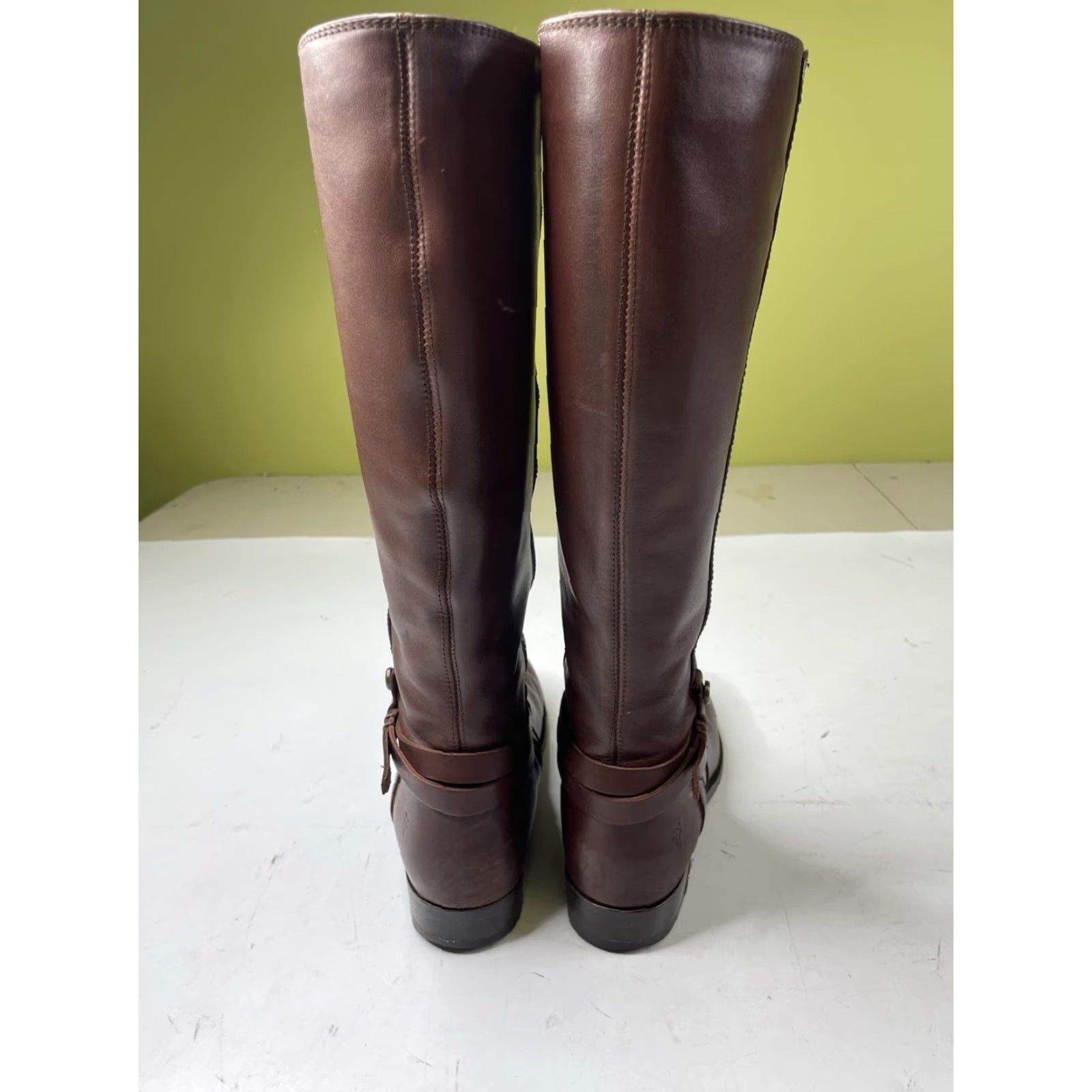 Frye Frye MELISSA BELTED TALL RIDING BOOTS Women 7.5 Redwood Brown Knee High Leather Zipper Belted Block Heel Size US 8 / IT 38 - 7 Thumbnail