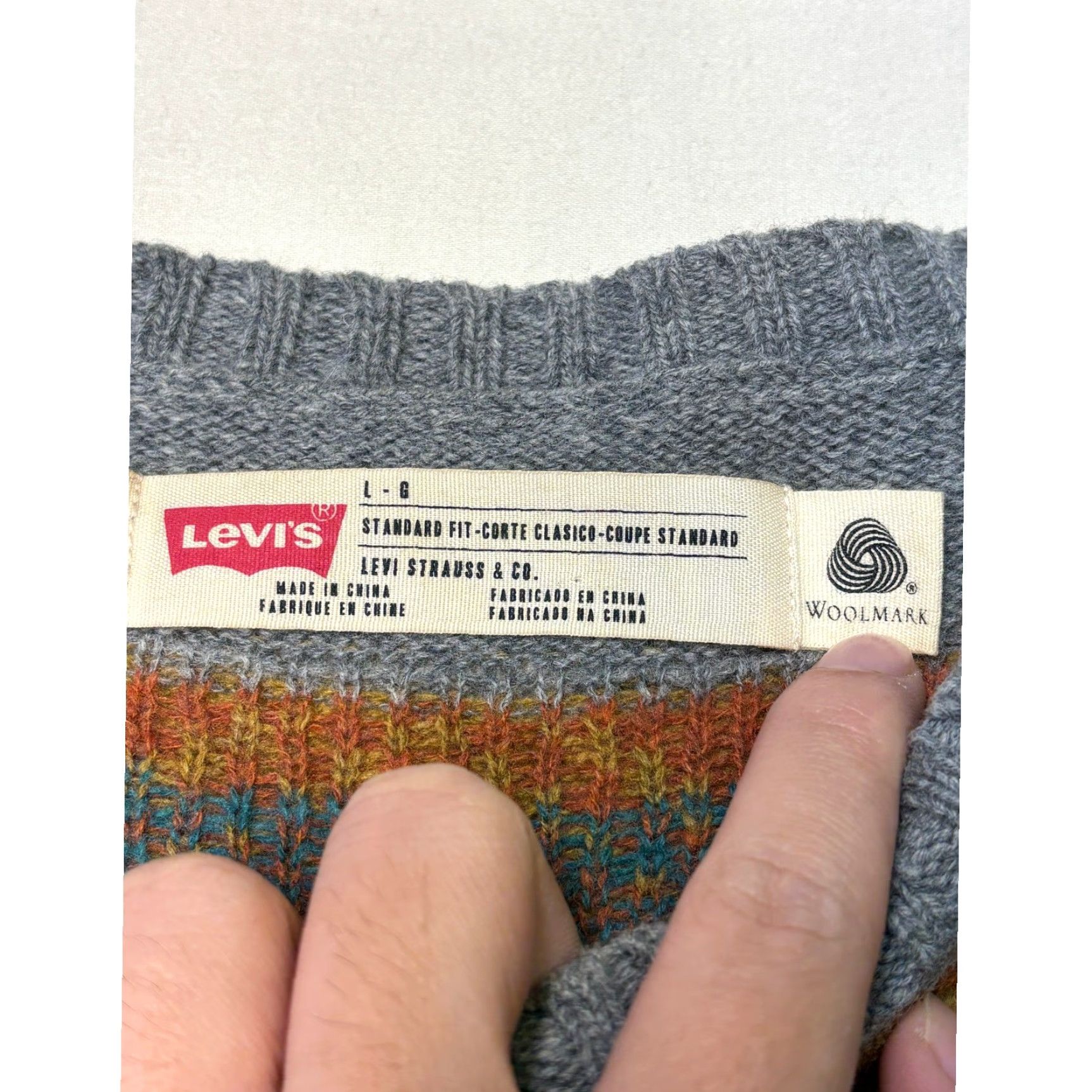 CO Levi Strauss Co Mens L Geometric Pattern Wool Blend Sweater Gray Orange Size US L / EU 52-54 / 3 - 2 Thumbnail