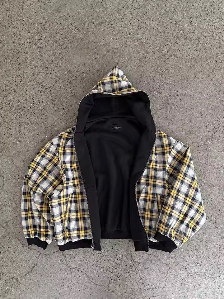 Japanese Brand 🔥 Black Hoodie with Riversible Plaid Lining | Streetwear Size US XXL / EU 58 / 5 - 1 Thumbnail