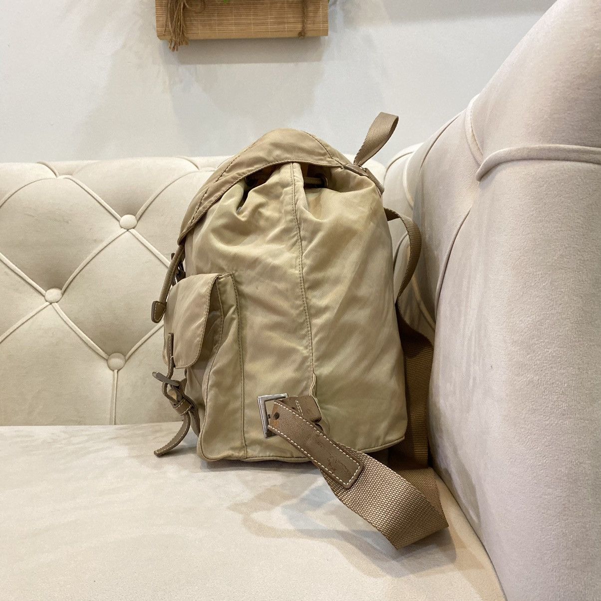 Prada × Vintage Vintage Prada Cammello Brown Nylon Vela Backpack Size ONE SIZE - 8 Thumbnail