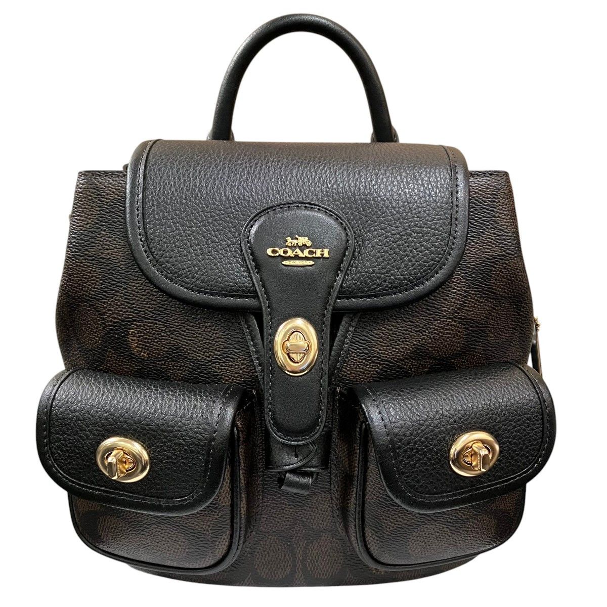 coach backpack monogram BLACK LEATHER  2NDEND Signature coated canvas and smooth leather Inside zip cell phone and multifunction pockets Laptop compartment with zip closure Zip closure recycled polyester lining Top handle with 3 drop Outside zip pocket Luggage sleeve Adjustable shoulder straps Fits a 16 laptop 11 3/4 (L) x 16 1/2 (H) x 6 (W) Style No. Coach Bags Coach Monogram Backpack