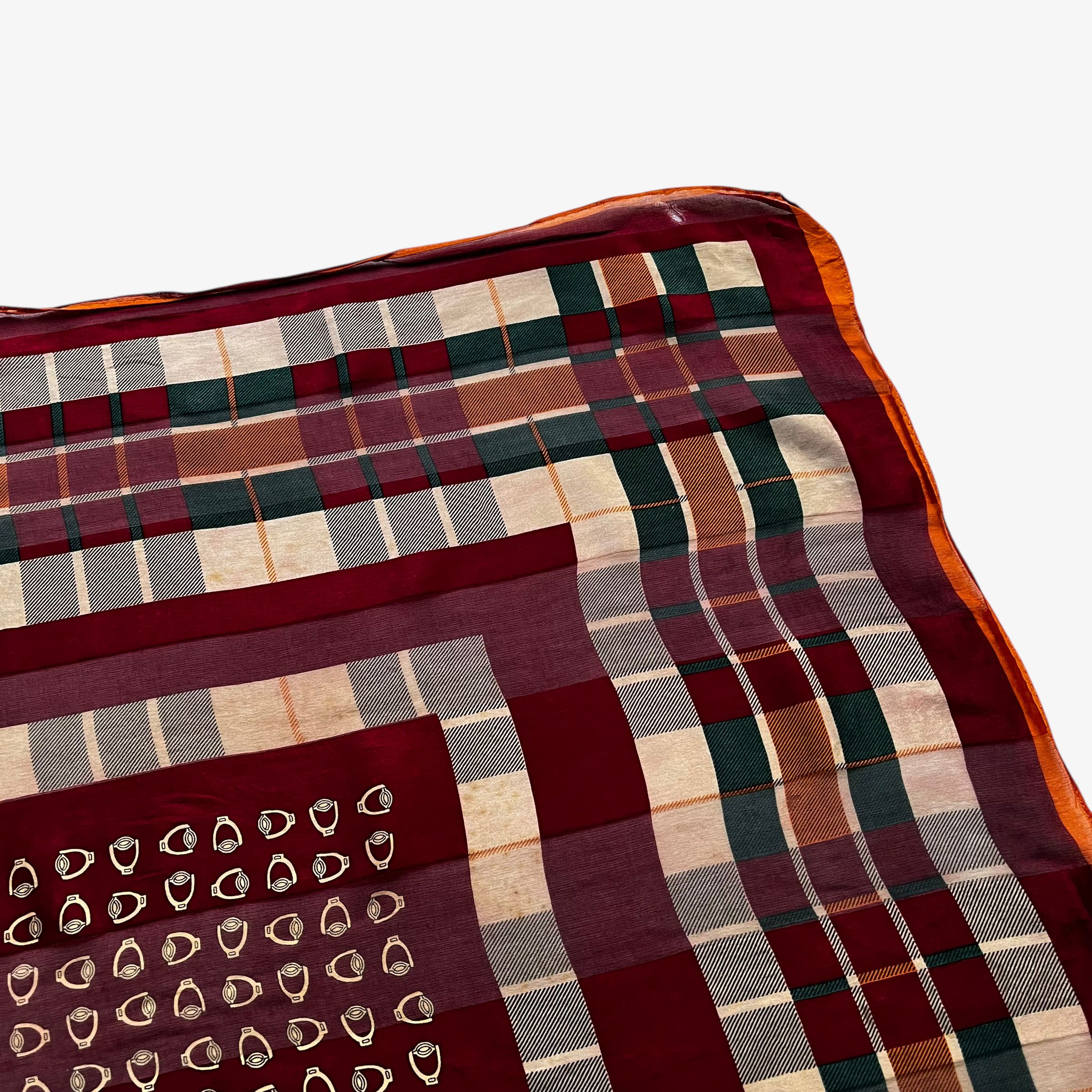 Paolo Gucci Vintage 80s Paolo Gucci Horsebit & Tartan Print Silk Scarf Size ONE SIZE - 5 Thumbnail