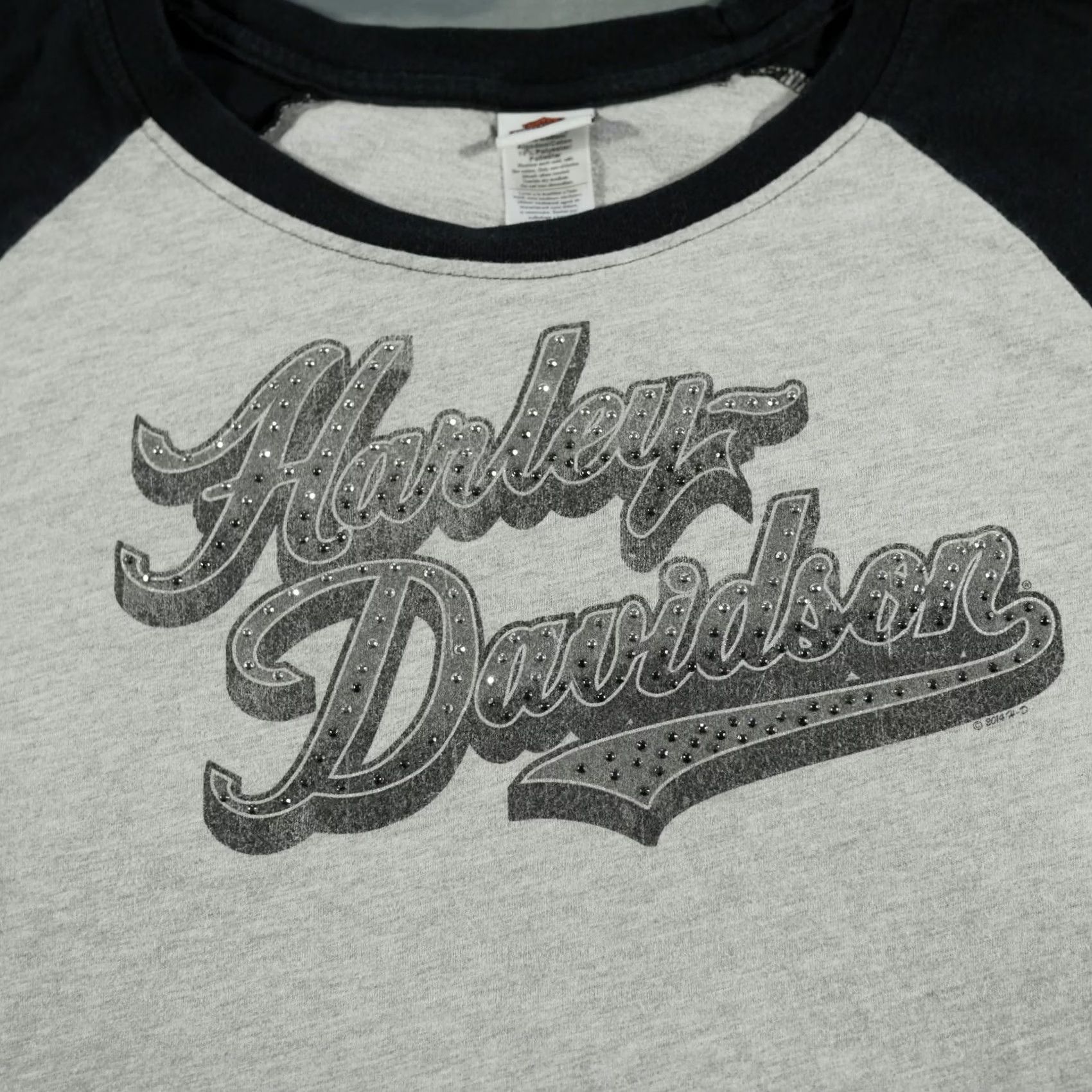 Harley Davidson Harley-Davidson Shirt Women Large Gray Spell Out Logo Embellished Tops Size L / US 10 / IT 46 - 4 Thumbnail