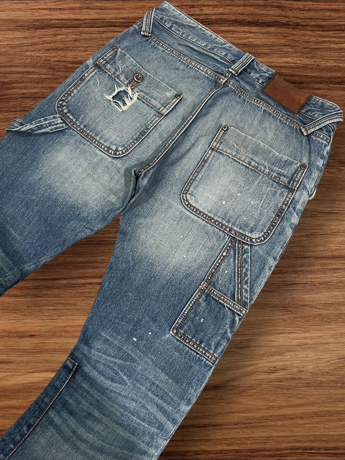 If Six Was Nine × Japanese Brand × Le Grande Bleu (L.G.B.) Burnout Social Sculpture Damaged Carpenter Cracked Leg Jeans Size US 30 / EU 46 - 7 Thumbnail