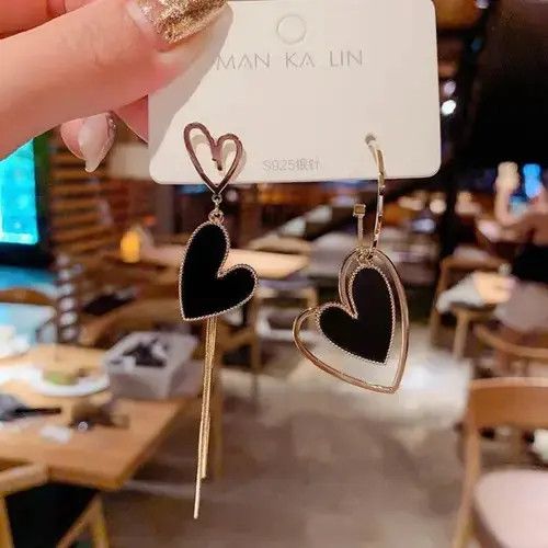 Other Women’s Asymmetrical Love Heart Tassel Dangle Drop Earrings Size ONE SIZE - 2 Thumbnail