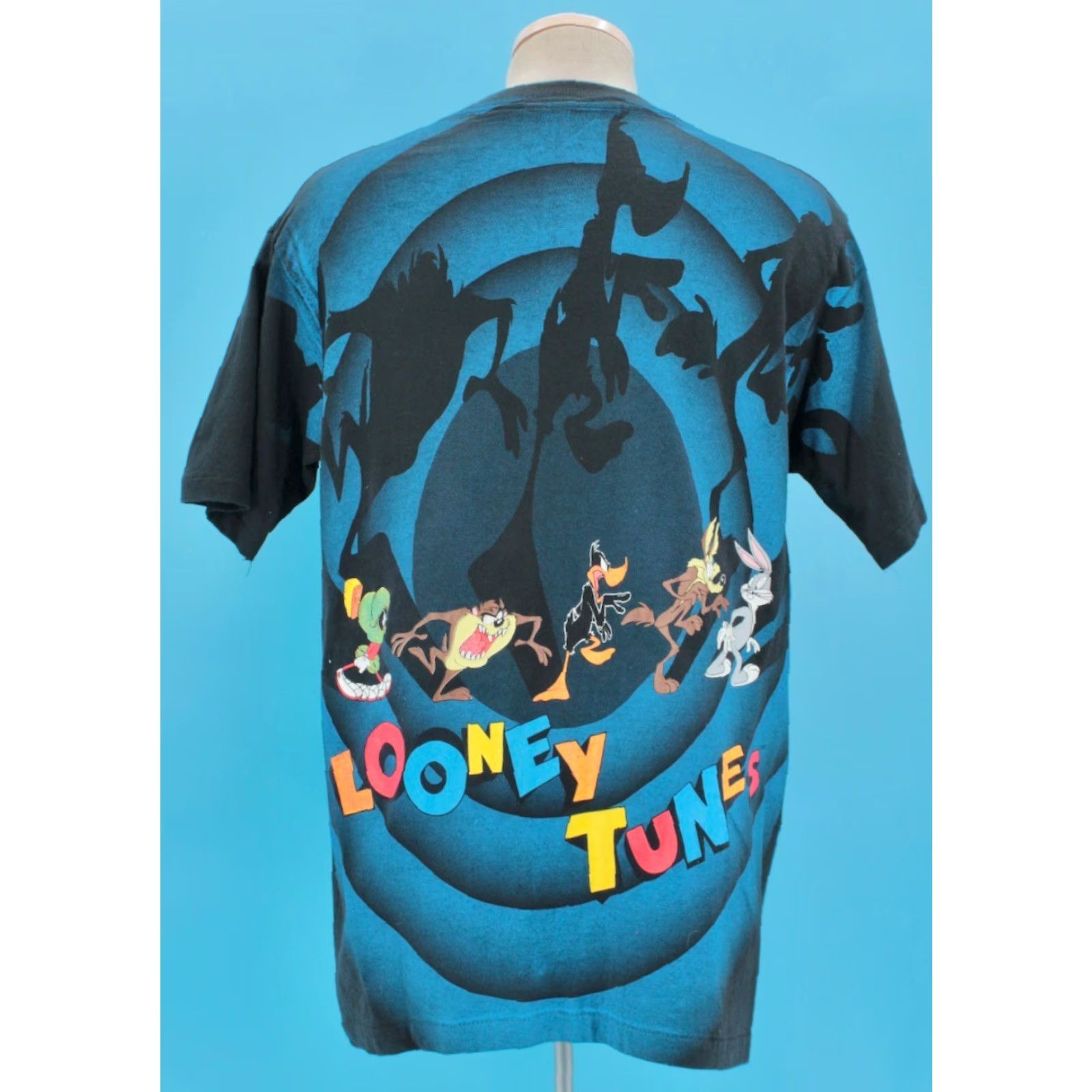 Vintage Softee 90s Looney Tunes TShirt Mens VTG Shadow AOP Graphic Tee Sz L Black Taz Bugs 1990s Size US L / EU 52-54 / 3 - 3 Thumbnail