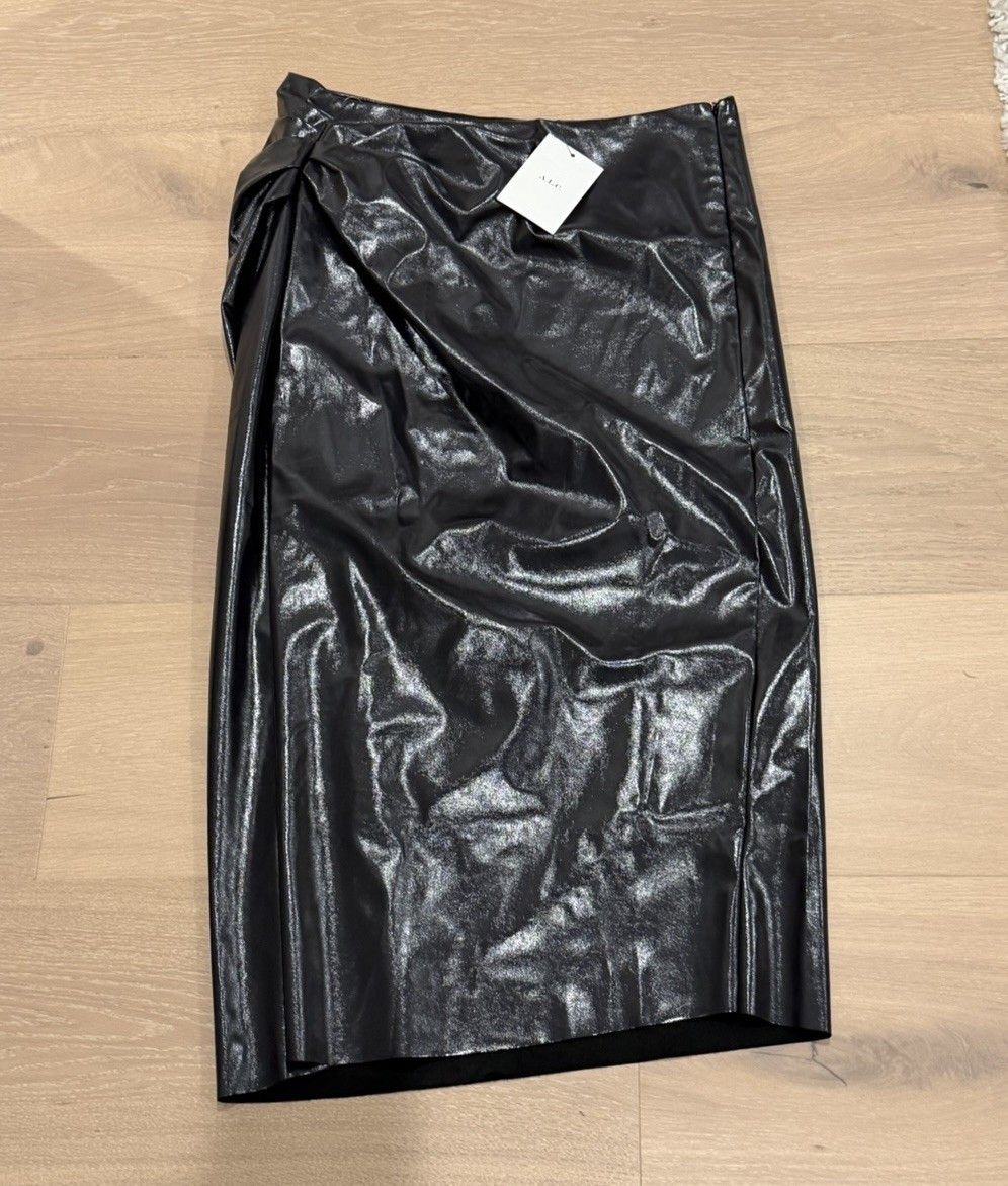 A.L.C. A.L.C. Tessa Ruched Faux Leather Midi Skirt Smoke 12 NWT Size 34" / US 12 / IT 48 - 7 Thumbnail