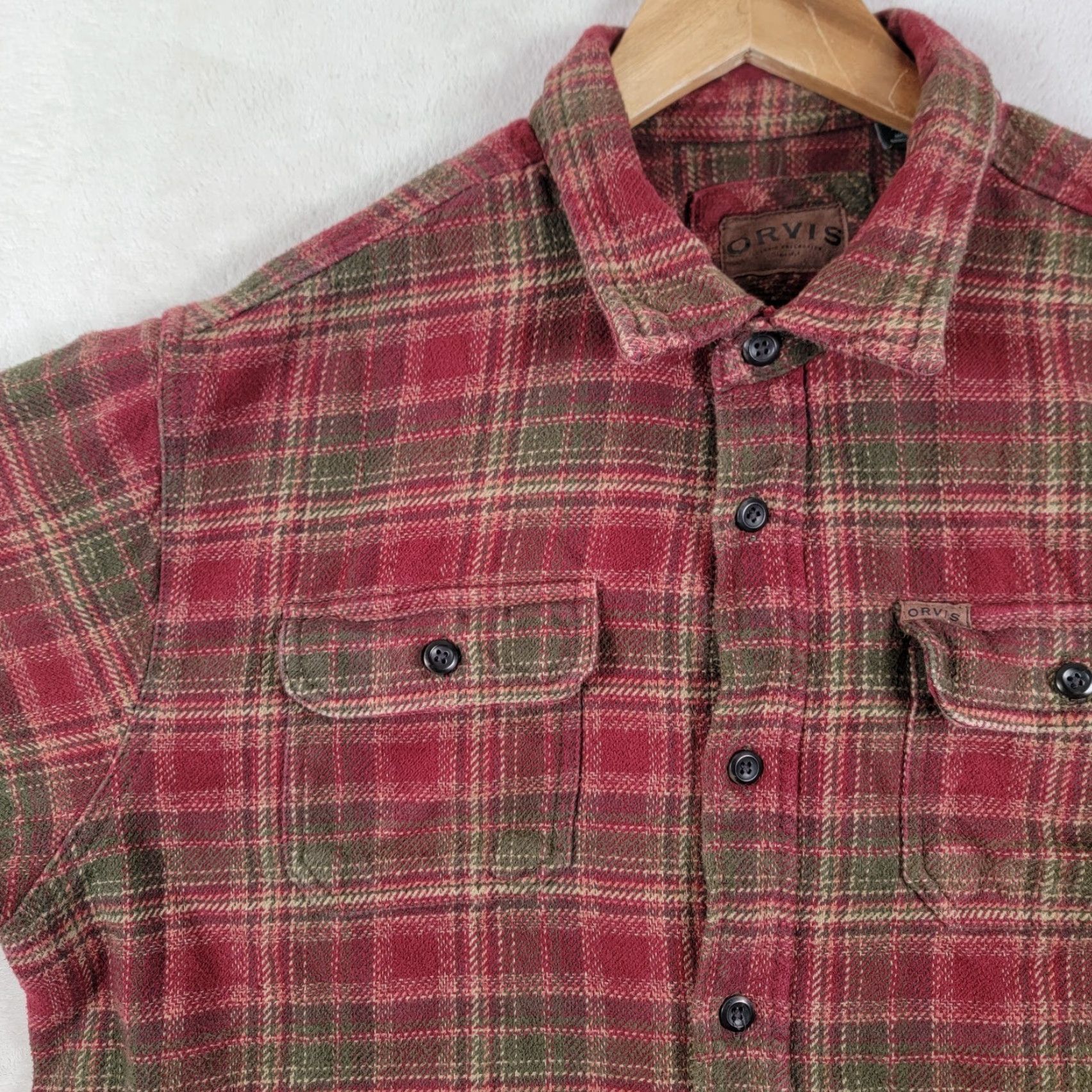 Orvis Orvis Shirt Mens XL Red Plaid Heavyweight Flannel Double Pocket Hand Warmer Size US XL / EU 56 / 4 - 3 Thumbnail