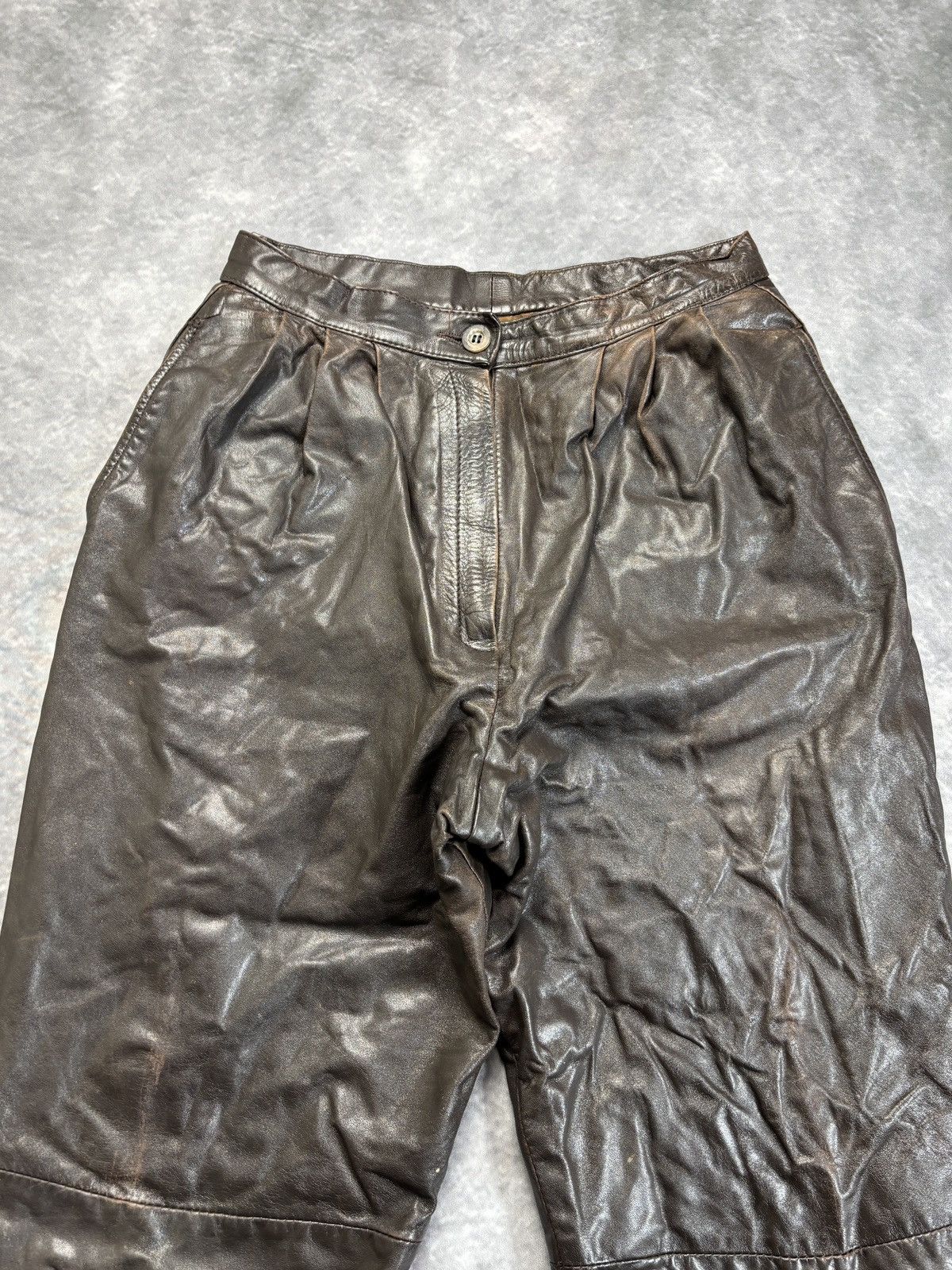 Indian Motorcycle × Leather × Vintage 1980s Vintage Leather Pants Triple Pleated Brown Biker Trous Size US 28 / EU 44 - 6 Thumbnail