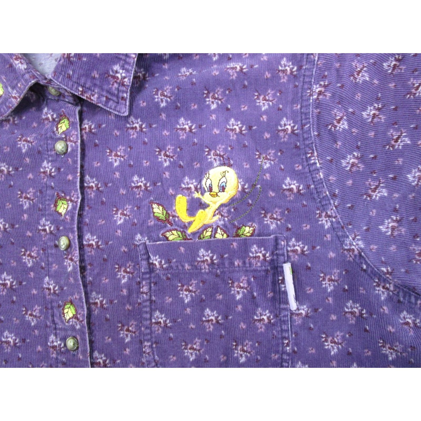 Vintage VINTAGE Looney Tunes Tweety Bird Purple Corduroy Button-Down Shirt Women's 14/16W Size XL / US 12-14 / IT 48-50 - 2 Thumbnail