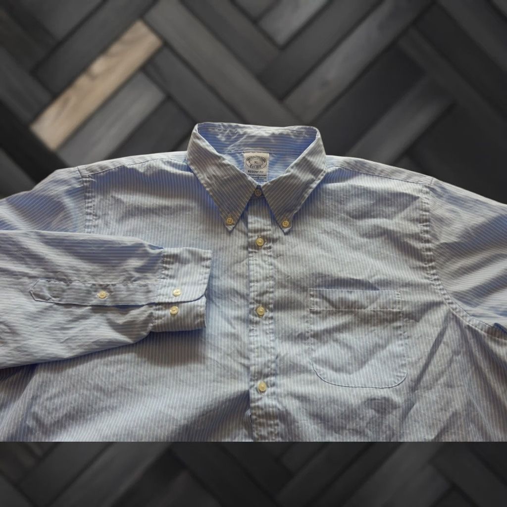 Brooks Brothers Brooks Brothers Button-Up Shirt XL Regular Men Long Sleeve Striped Cotton Blue Stain on Back Size US XL / EU 56 / 4 - 1 Thumbnail