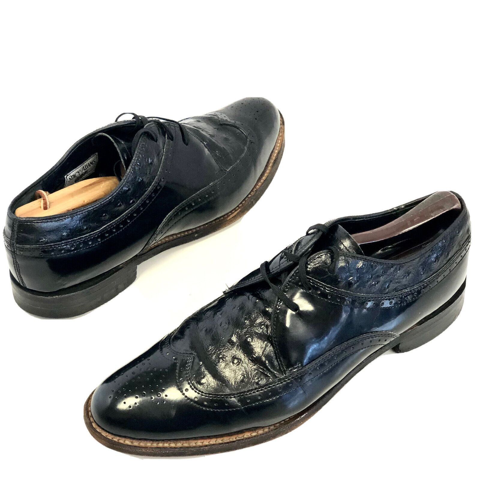 Vtg Stacy Adams Black Patent Leather OSTRICH Grain Shoes