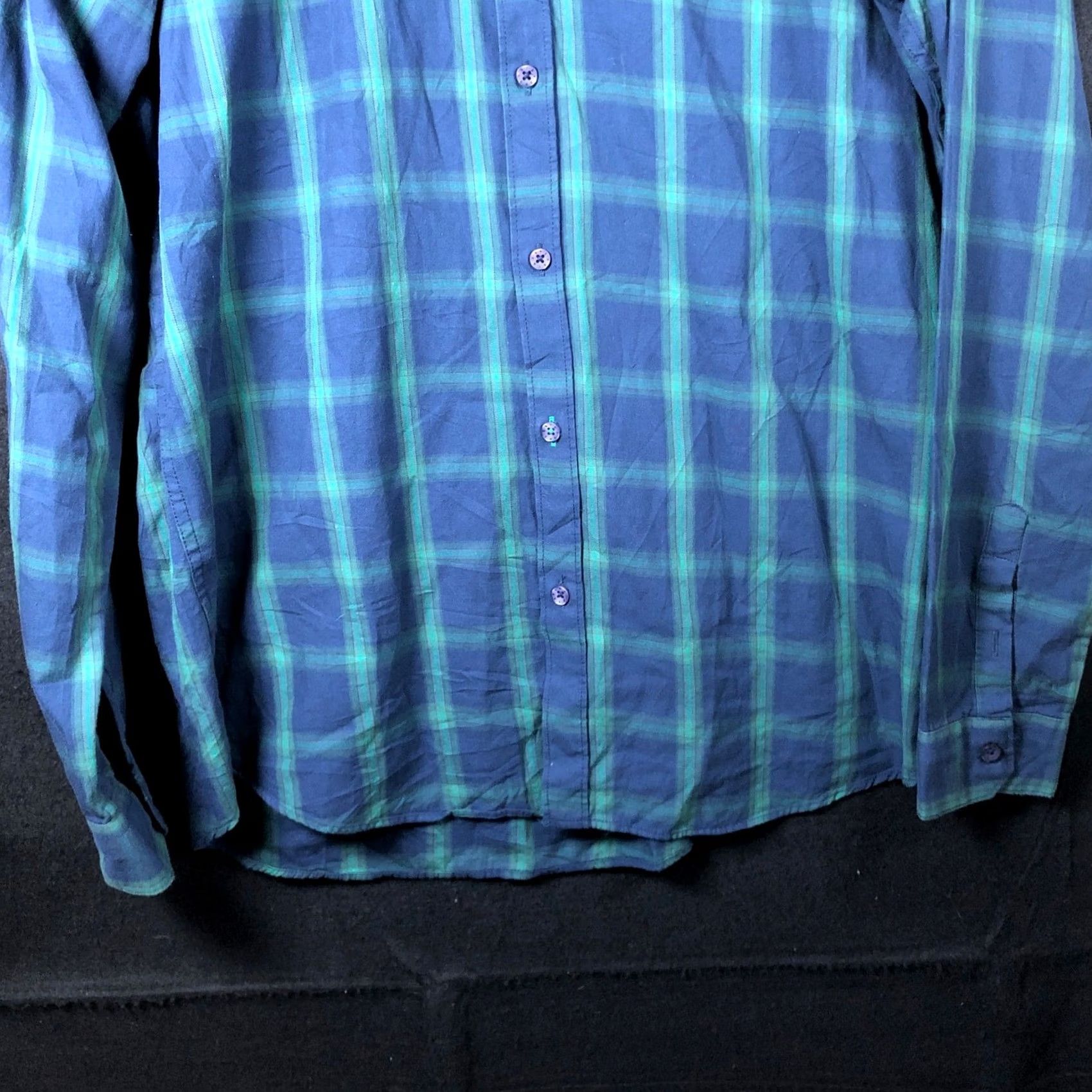 Vintage Kani Rush Mens Shirt Blue Green Plaid Button-Down 100% Cotton Long Sleeve Large L Regular Mens Size US L / EU 52-54 / 3 - 3 Thumbnail