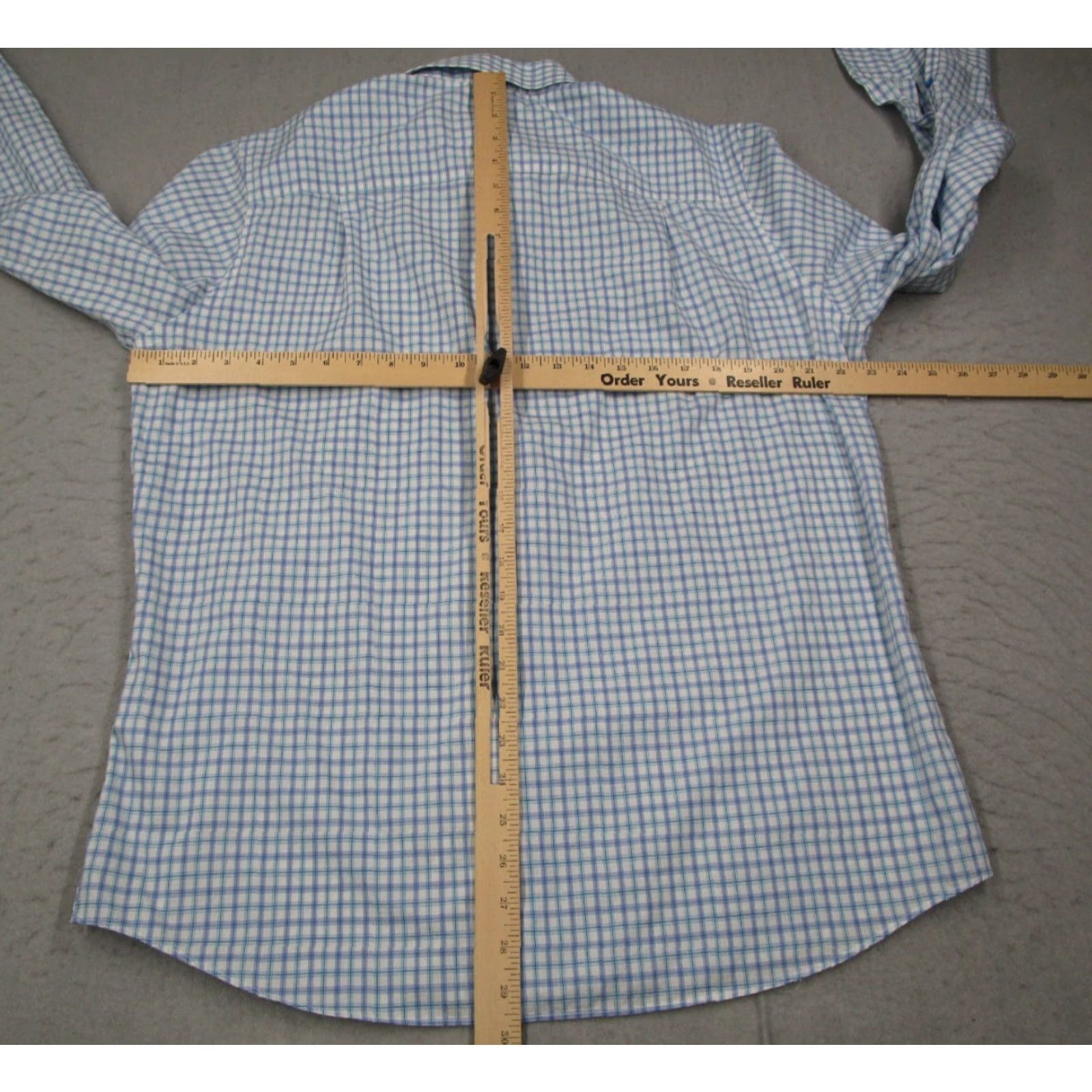 David Donahue DAVID DONAHUE Dress Shirt Men Fusion blue check Long Sleeve Button Up Work 16.5 Large - 100% Cotton - Made in Vietnam Mens Size 42R - 7 Thumbnail