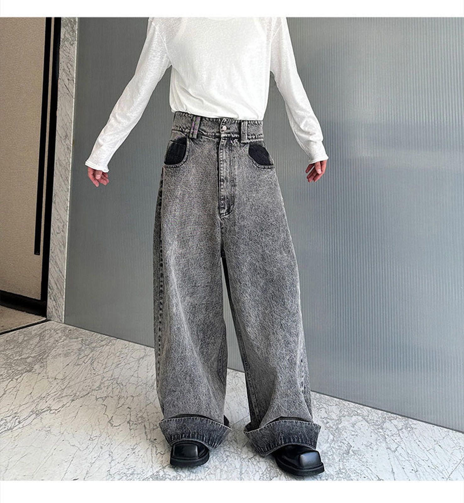 Vintage Gray Wide Leg Denim Jeans, Baggy High Waist Jeans Size US 32 / EU 48 - 1 Thumbnail