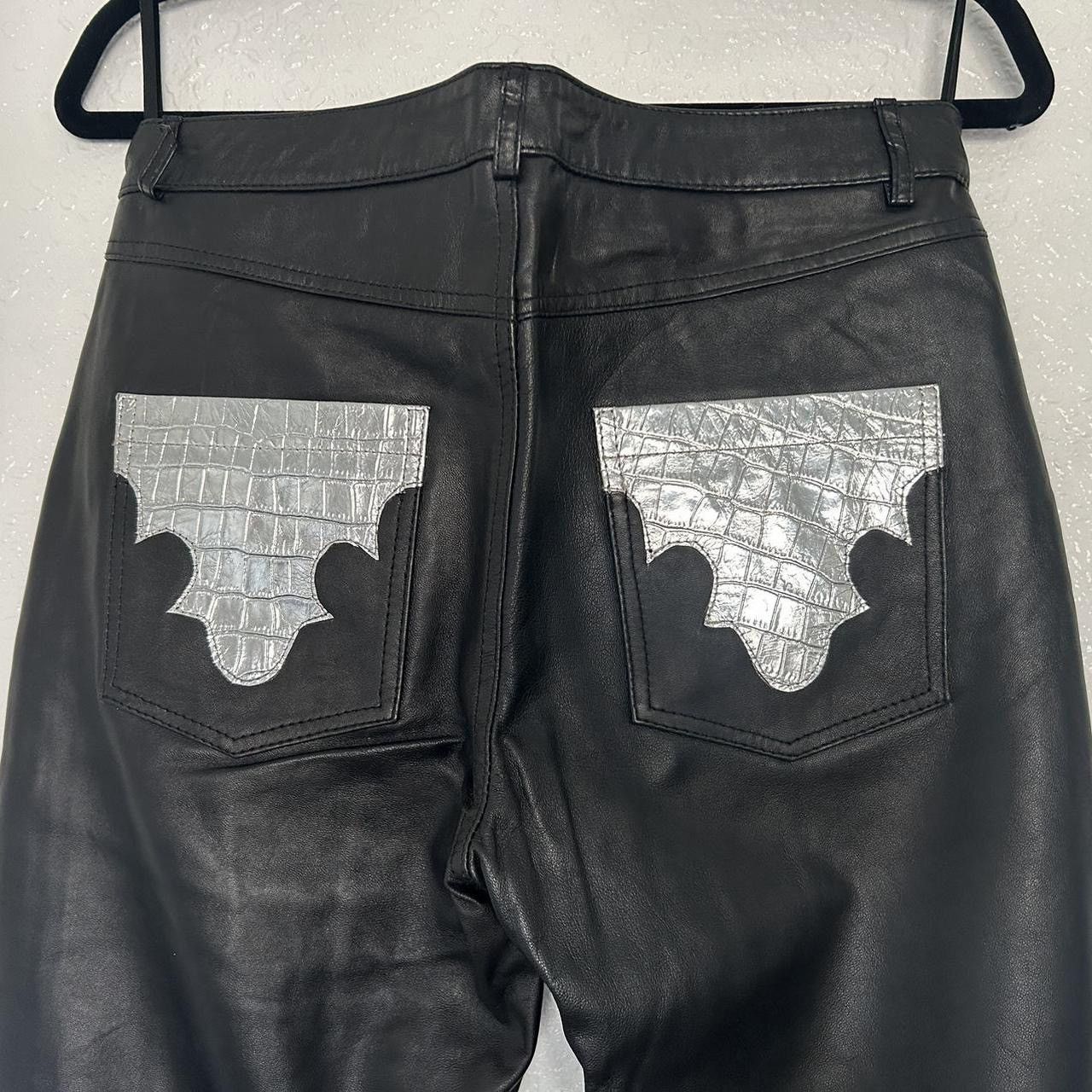 Muubaa Muubaa Silver Contrast Flare Leather Pants Size 27" / US 4 / IT 40 - 6 Thumbnail