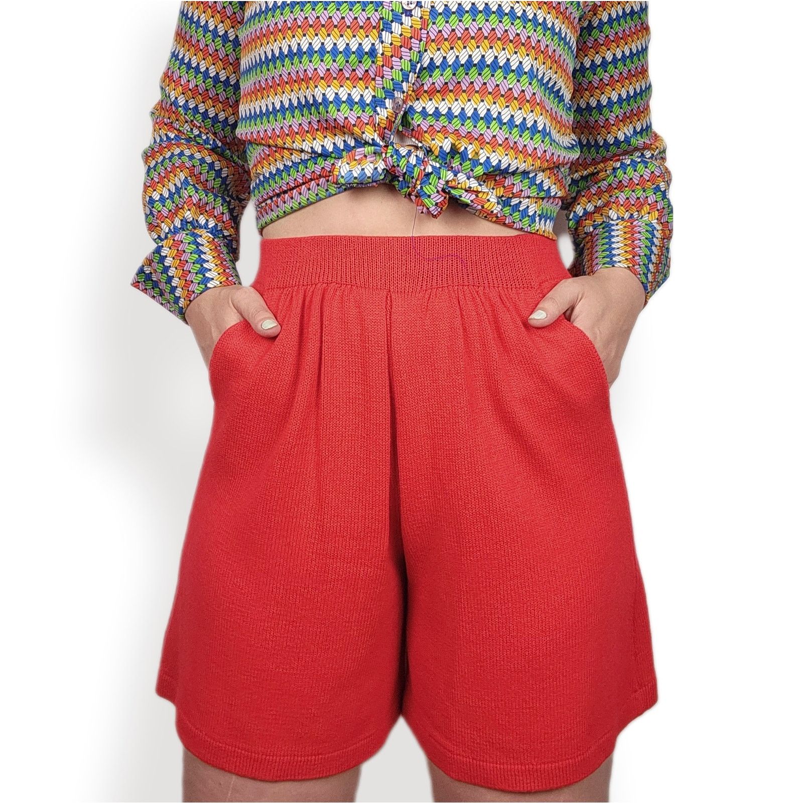 St. John St. John Knit Shorts High Waist Wide Leg Marie Gray 4 Size 27" / US 4 / IT 40 - 1 Thumbnail