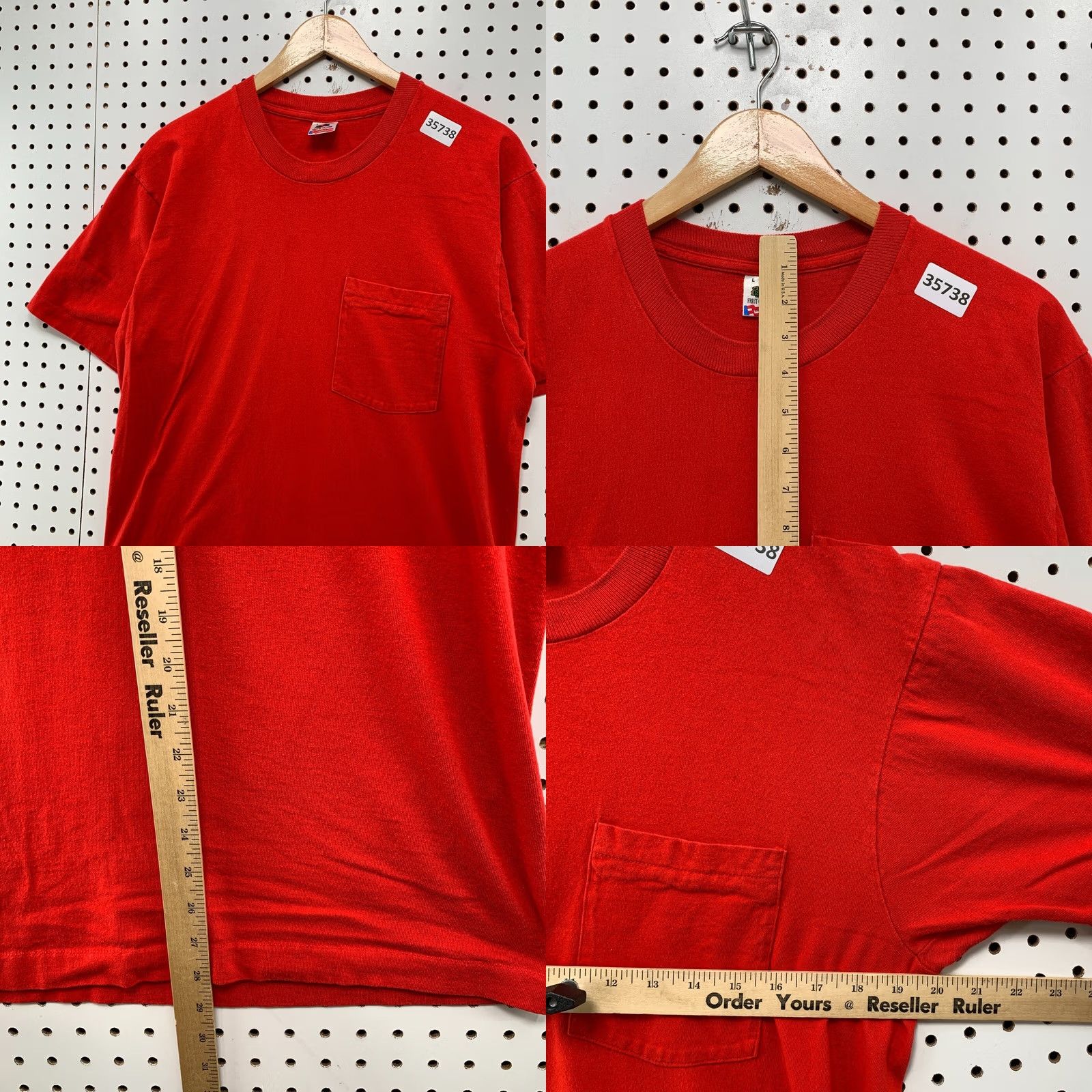 Fruit Of The Loom VINTAGE Fruit Loom Shirt Mens Large Red 90s Pocket Single Stitch Made USA Size US L / EU 52-54 / 3 - 8 Thumbnail