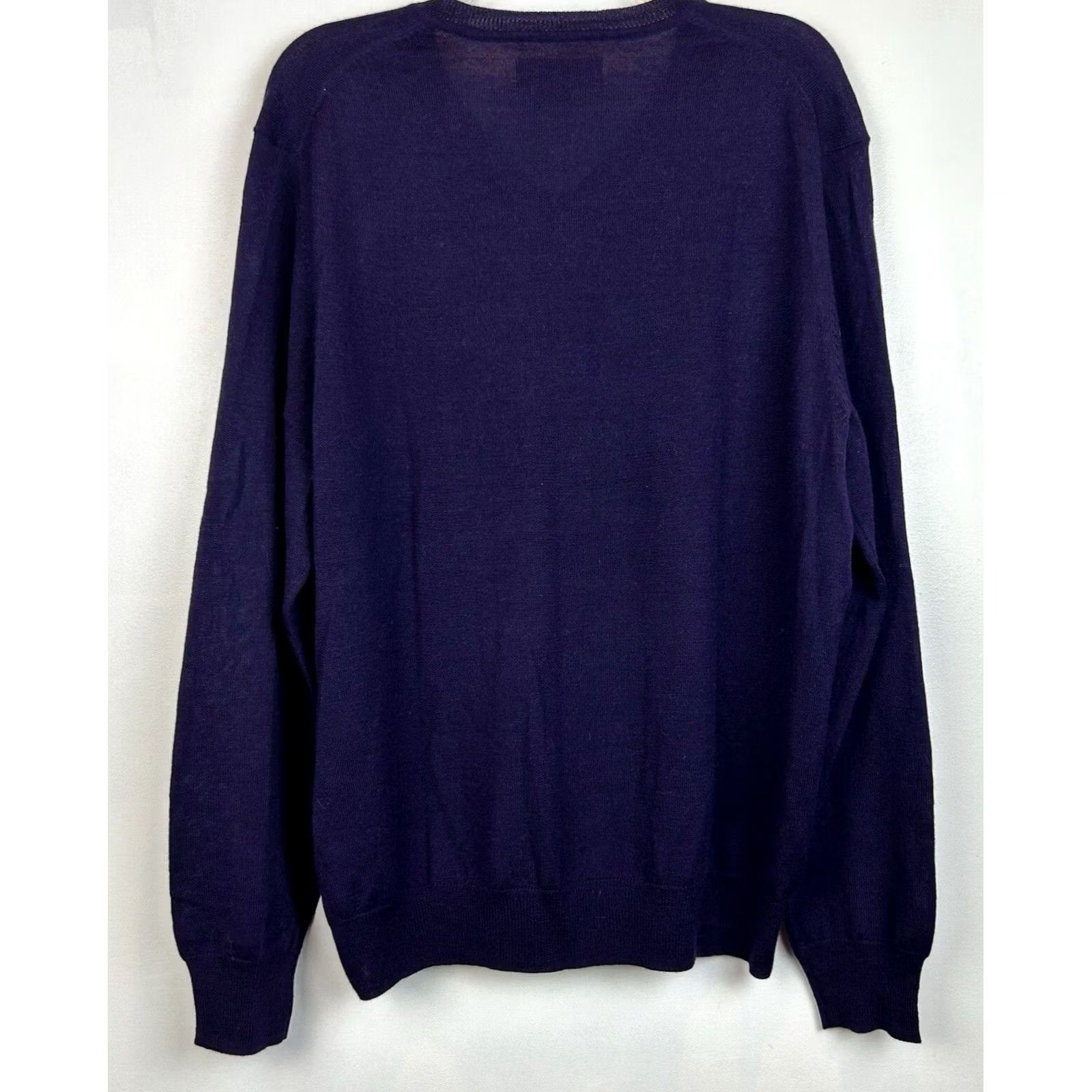 Vintage Kenneth Roberts Platinum Sweater Mens L Purple Wool V-Neck Knit Pullover Long Sleeve Casual Striped - Size US L / EU 52-54 / 3 - 2 Thumbnail