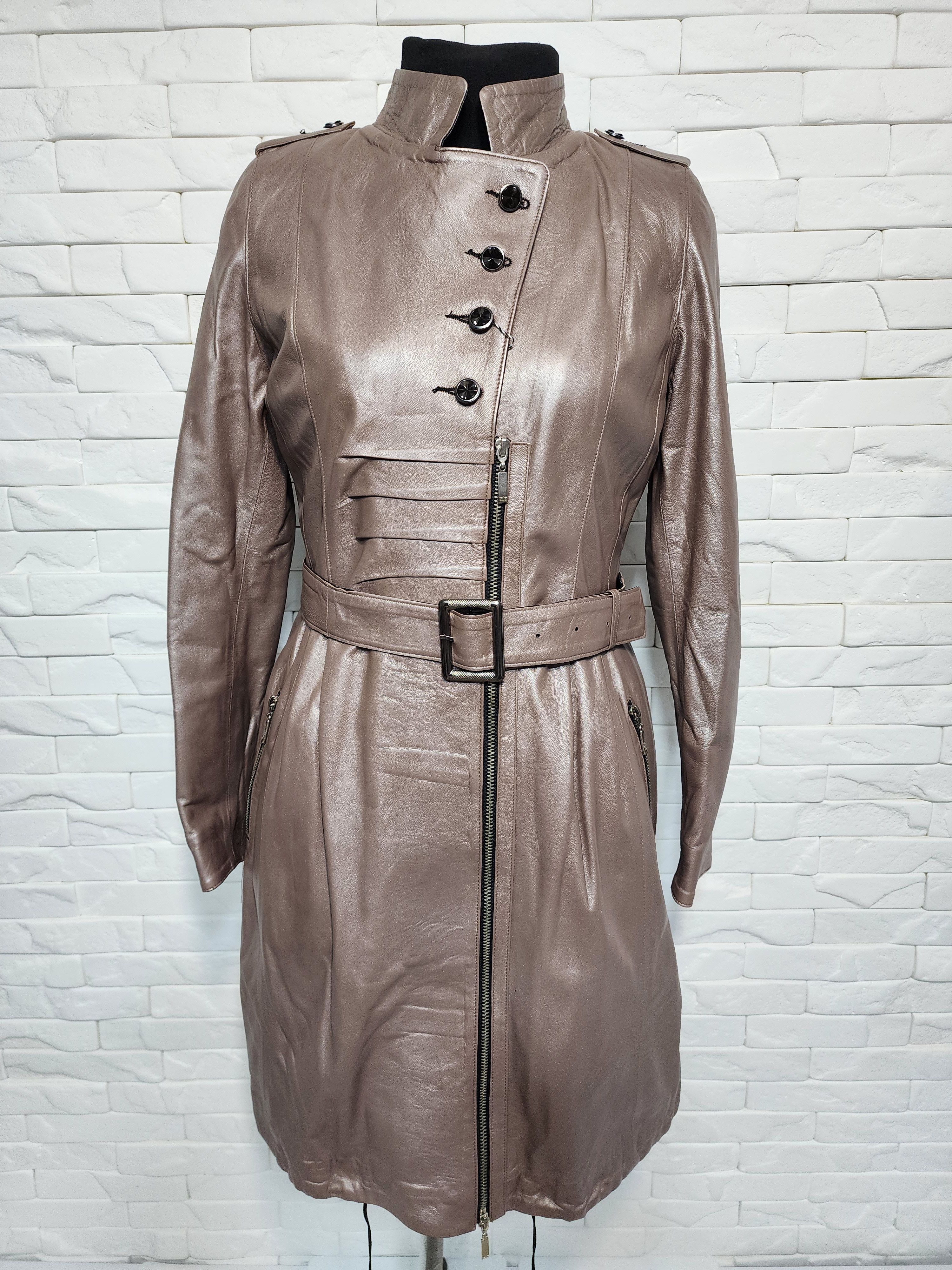 Designer Women's gray leather jacket. Size L / US 10 / IT 46 - 1 Thumbnail