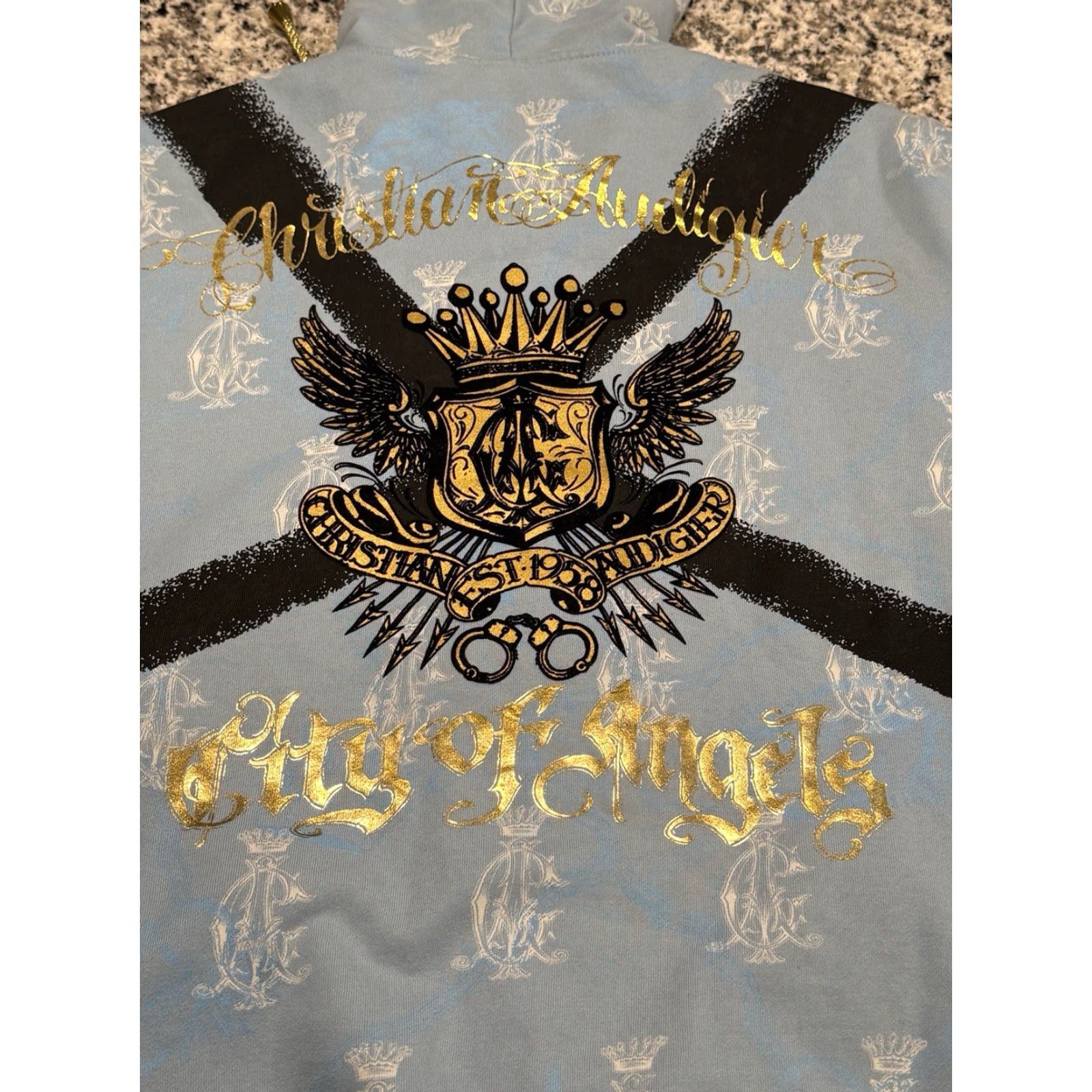 Vintage NWT Christian Audigier Holster Reversible Hoodie 2XL Blue Men Crown Gun Grenade Full Zip Reversible Size US XXL / EU 58 / 5 - 3 Thumbnail