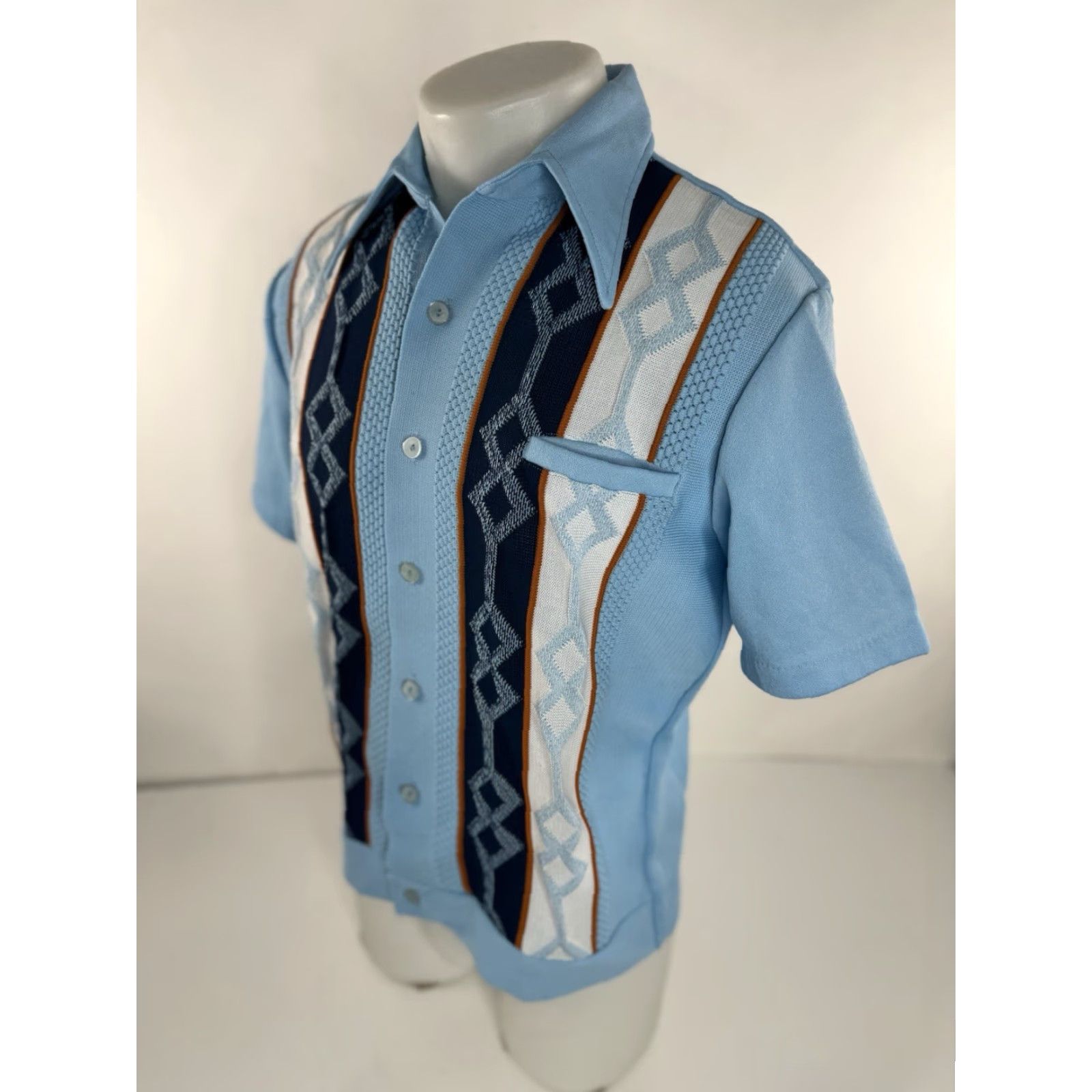 Vintage D'ORO California Ban Lon Style Vintage 60 70s Mens L Shirt Blue California Mens L Shirt Size US L / EU 52-54 / 3 - 2 Thumbnail