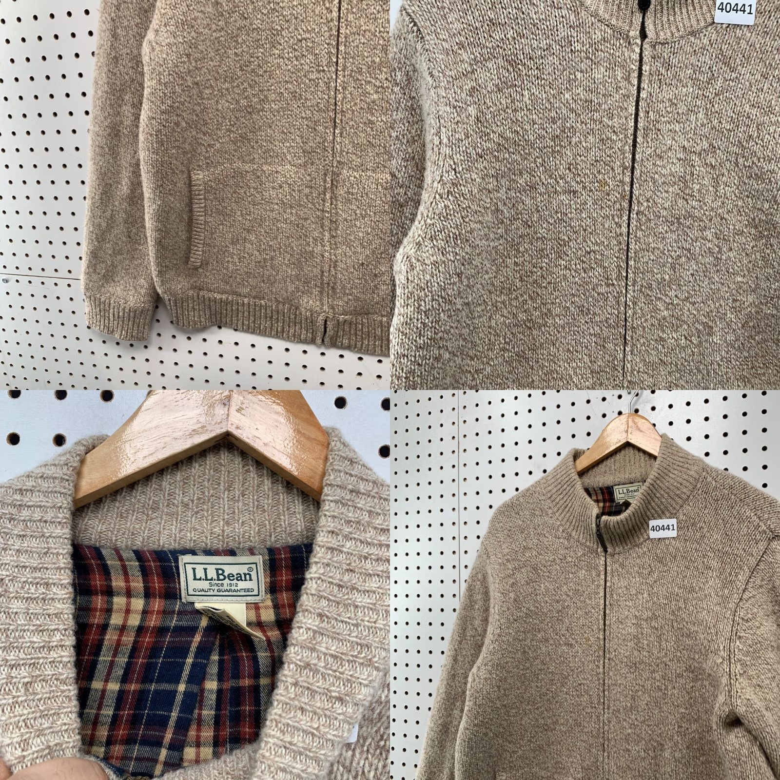 Vintage LL Bean Lambswool Knit Zip Jacket Mens Large Brown Flannel Lined Bomber Jacket 21x27.5 Size US L / EU 52-54 / 3 - 9 Thumbnail