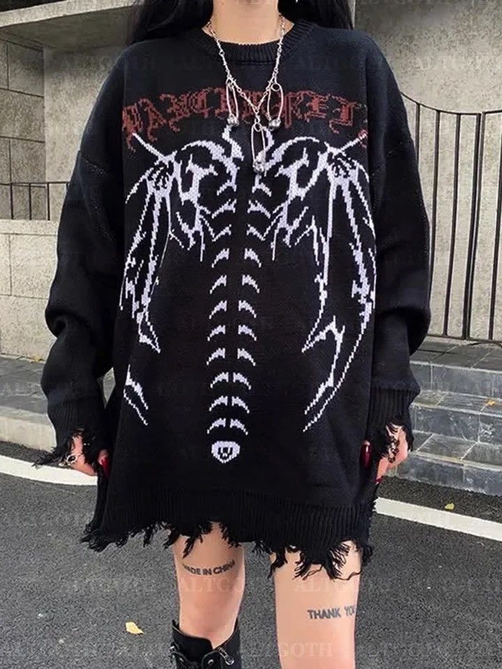 Japanese Brand × Vintage Distressed Gothic Skeleton Print Knitwear Size US L / EU 52-54 / 3 - 1 Thumbnail