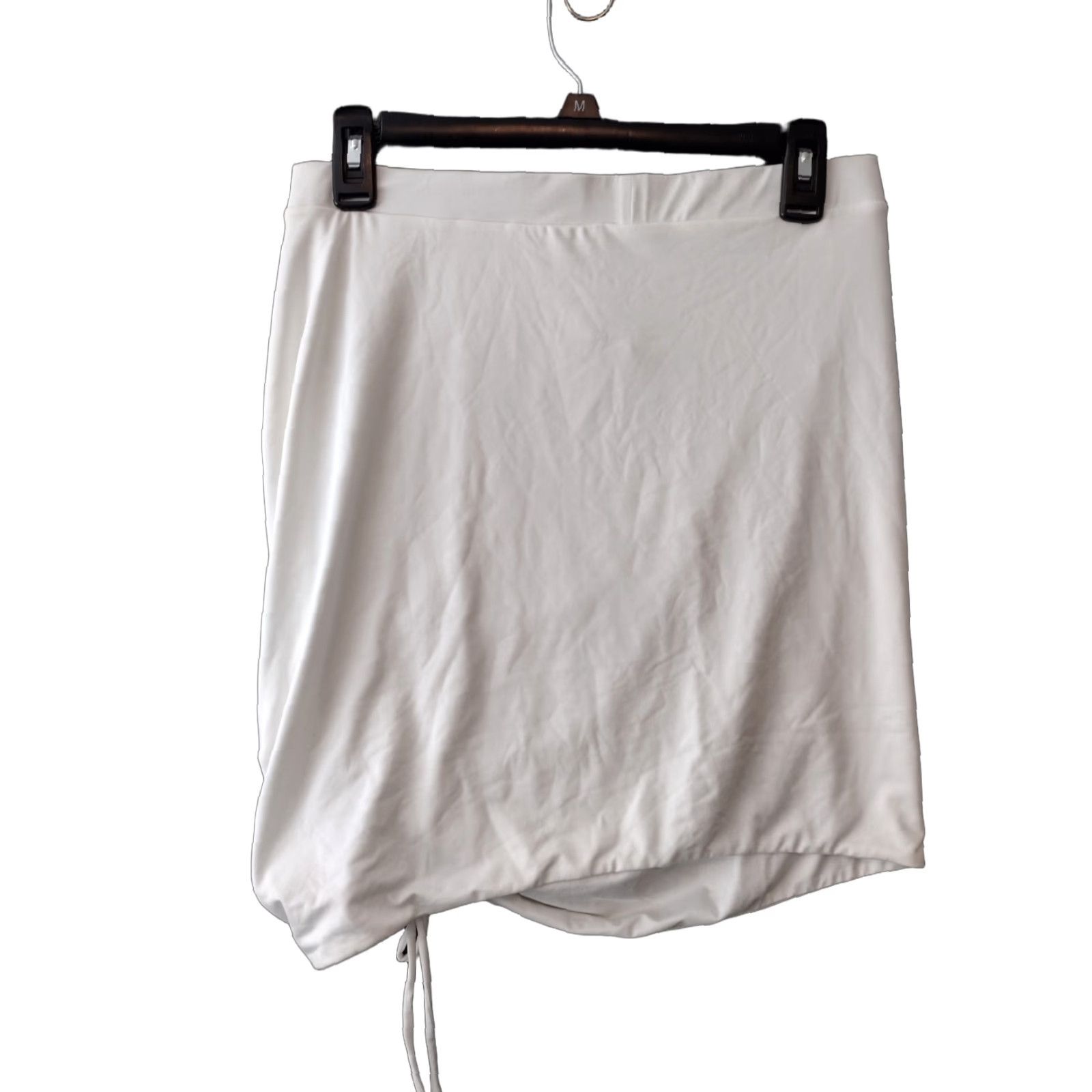 Fashion Nova Fashion Nova Mini Skirt L White Slit Strings Casual Party/Cocktail 80s Womens Short Ruched Side Labeled Regular (Size L) Size 36" / US 14 / IT 50 - 1 Thumbnail