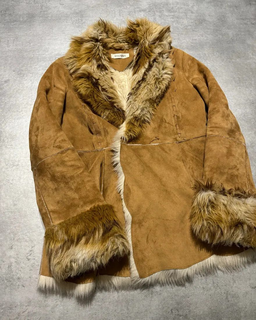 Balmain × Vintage 2000s Balmain Faux Fur Camel Jacket Size S / US 4 / IT 40 - 4 Thumbnail