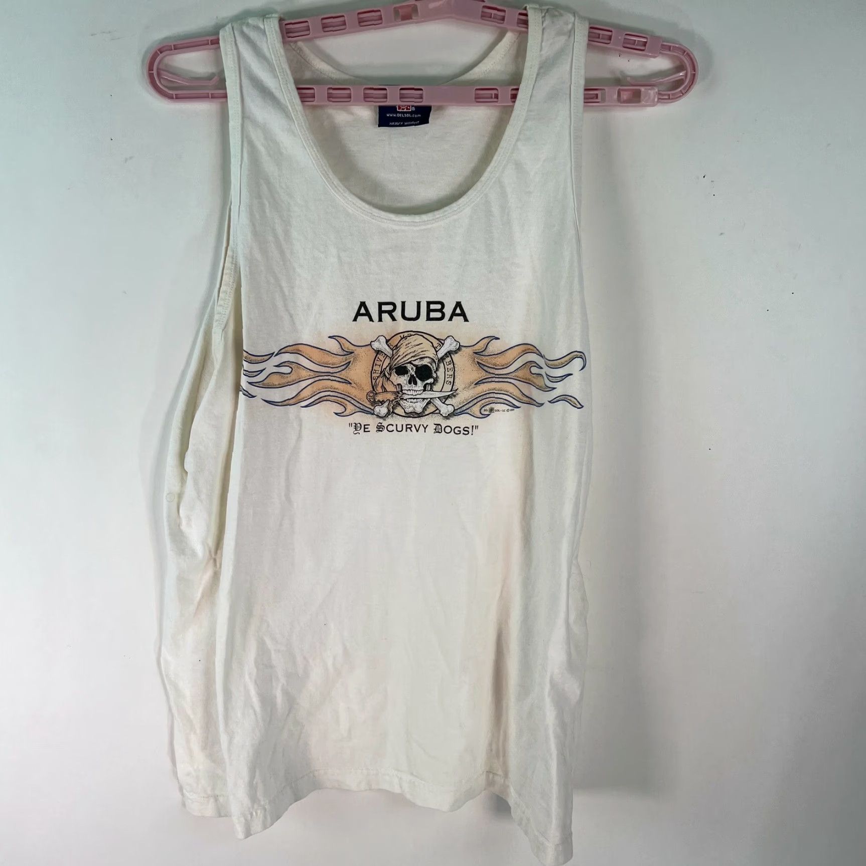 Vintage Del Sol Mens Tank Aruba De Curvy Dogs Ivory Round Neck Sleeveless L Shirt Graphic Cotton 100% Casual Mens Size US L / EU 52-54 / 3 - 2 Thumbnail