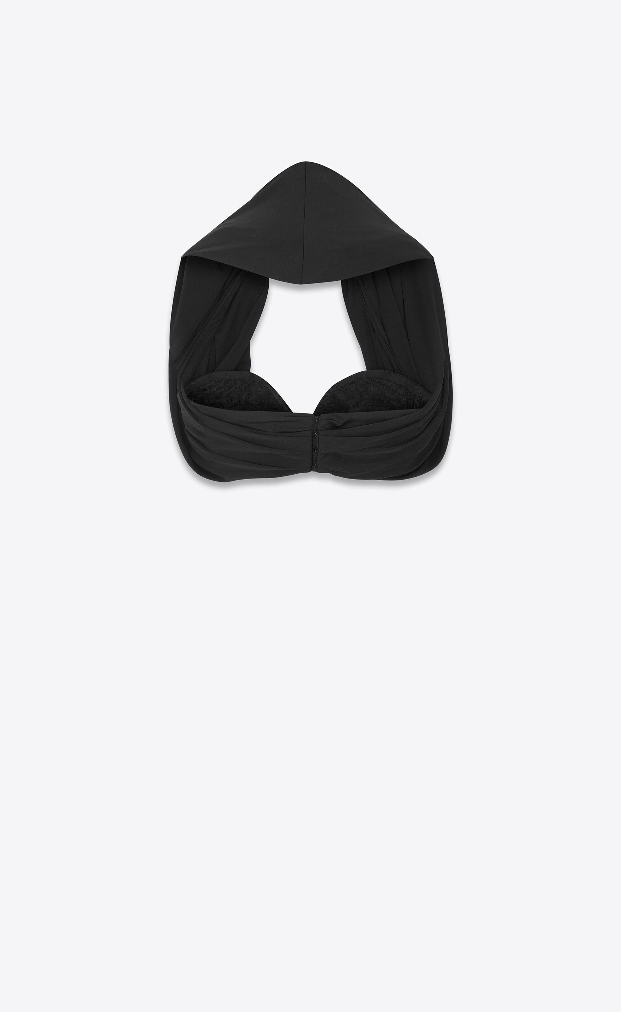 Saint Laurent Paris o1s1wg111124 Hooded Top in Shiny Jersey Crop Top in Black Size M / US 6-8 / IT 42-44 - 3 Thumbnail