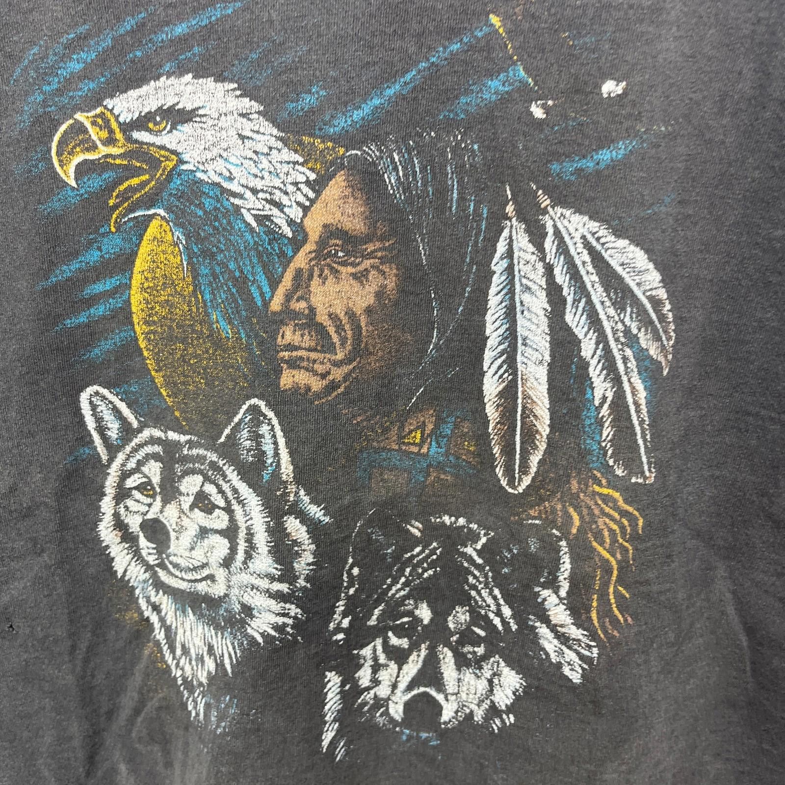 Vintage Vintage 90s Sun Faded Native Biker Wolf Nature T Shirt 2XL Size US XXL / EU 58 / 5 - 3 Thumbnail