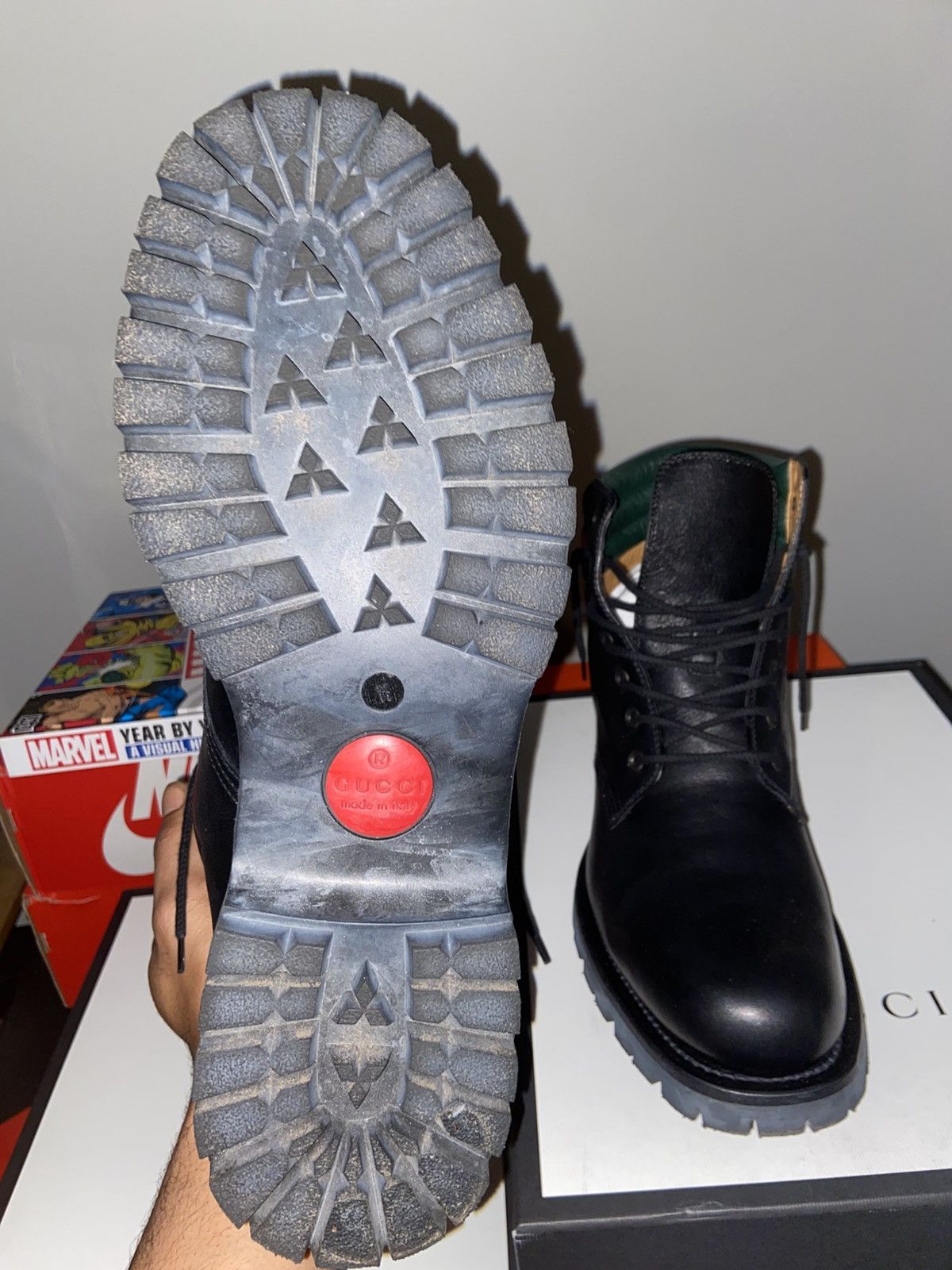 Gucci Gucci Black Leather Hiking Boots (Web Stripe Collar) Size US 11 / EU 44 - 9 Thumbnail