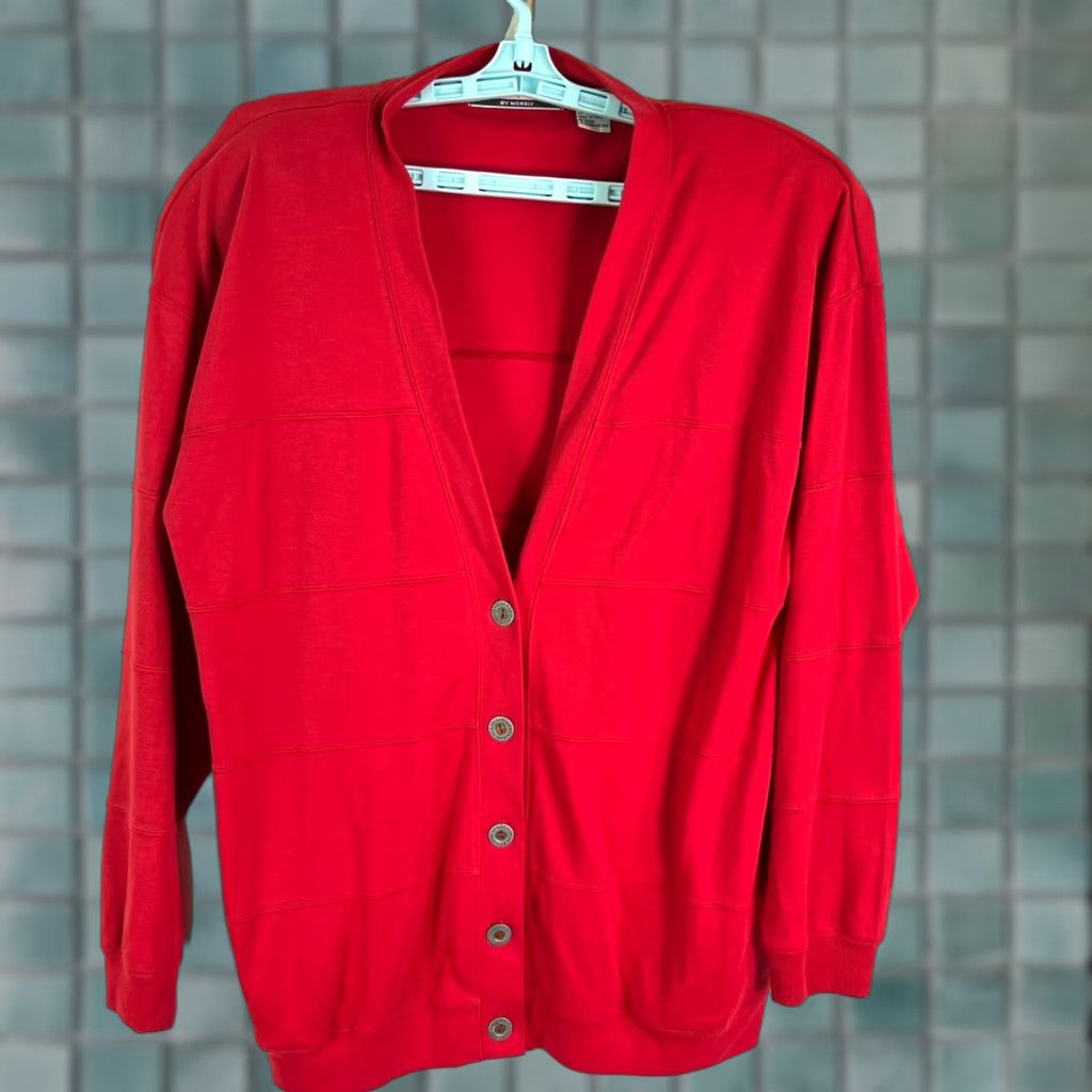 Vintage VINTAGE Chinawear Cardigan Sweater Womens L Red Pockets Angles Bohemian 90s/Classic Knit Jersey Size L / US 10 / IT 46 - 1 Thumbnail