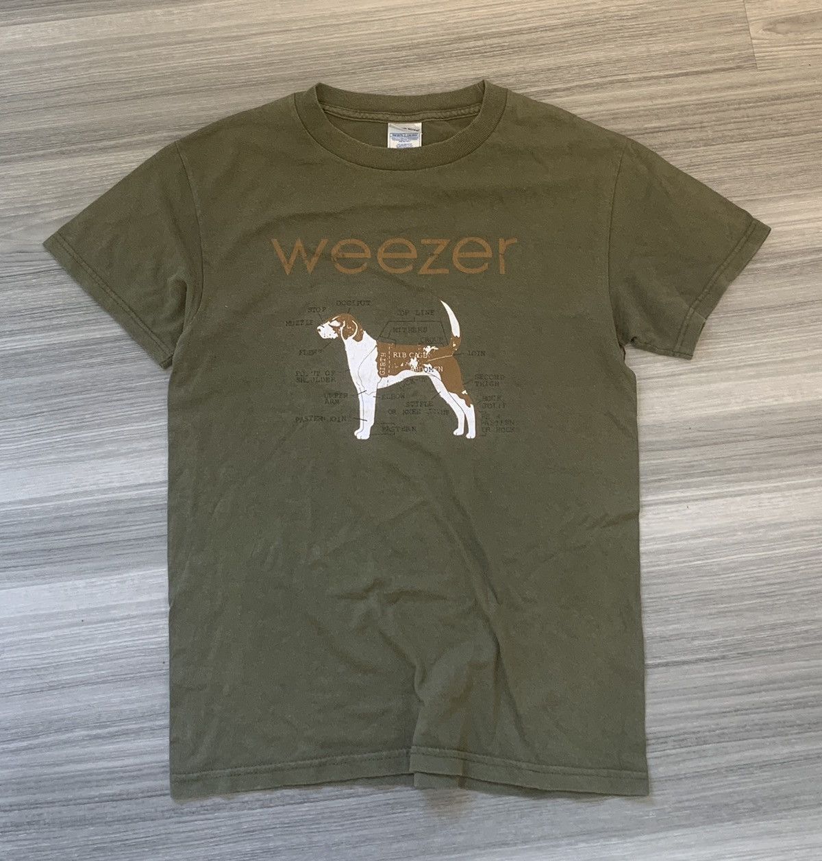 Band Tees Vintage Weezer dog anatomy olive green tee Size US S / EU 44-46 / 1 - 1 Thumbnail