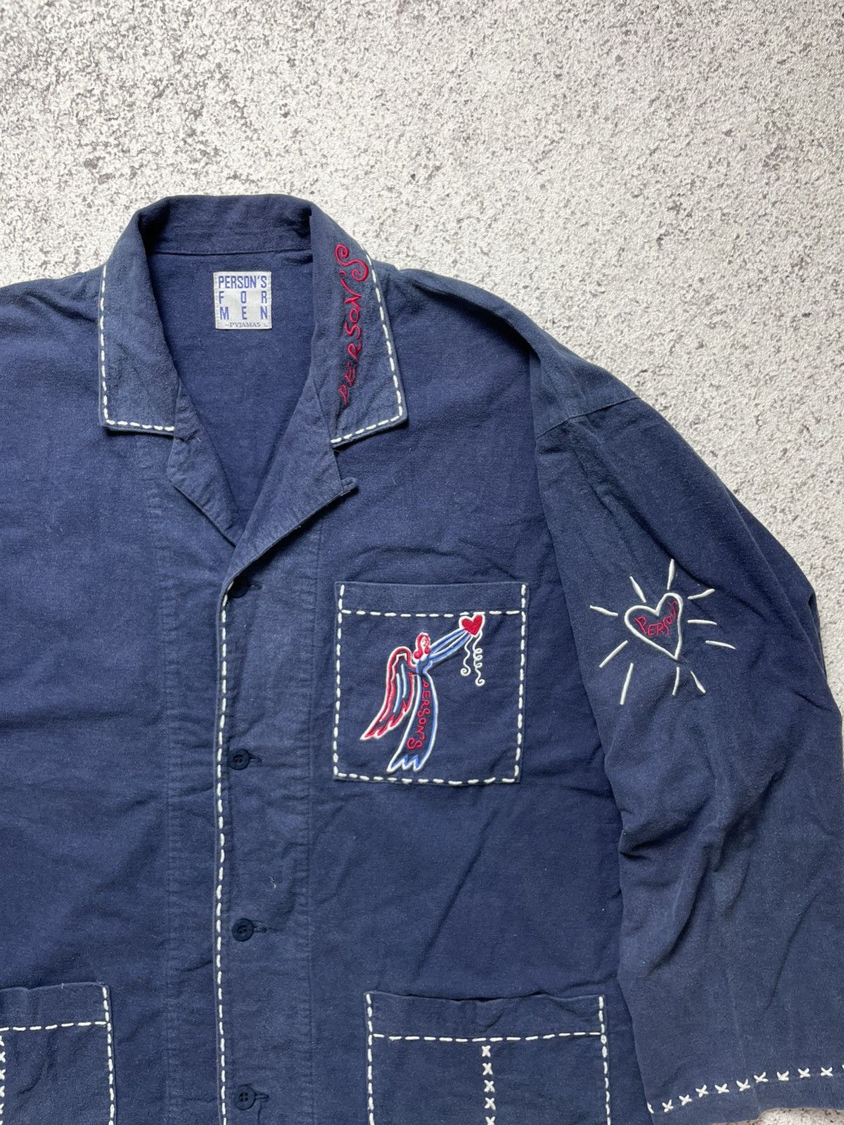 Vintage Sun Faded embroidered stitching French work jacket Size US L / EU 52-54 / 3 - 5 Thumbnail