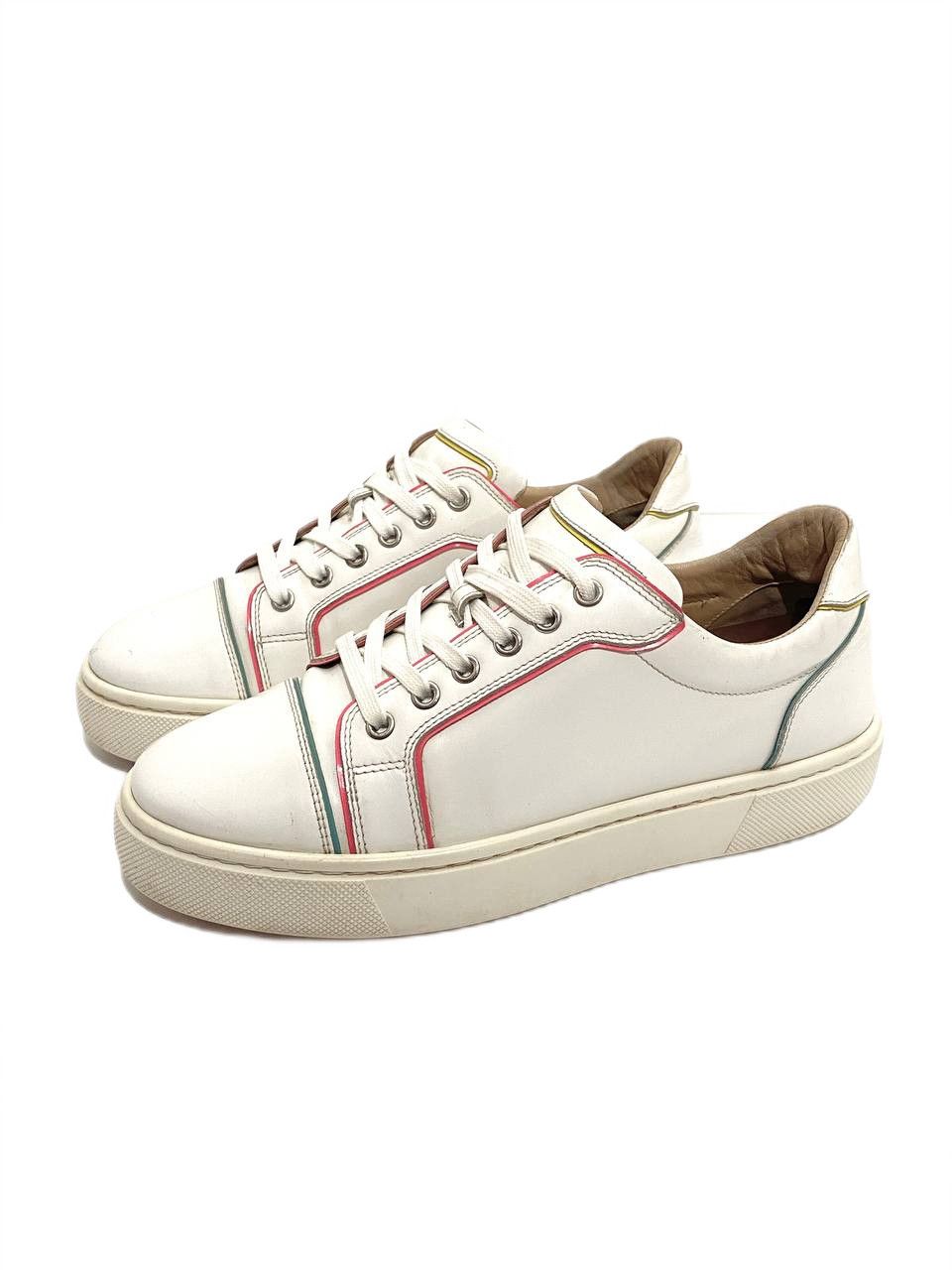 Christian Louboutin Christian Louboutin White Multi Leather Low Top Sneakers Size US 10 / IT 40 - 1 Thumbnail