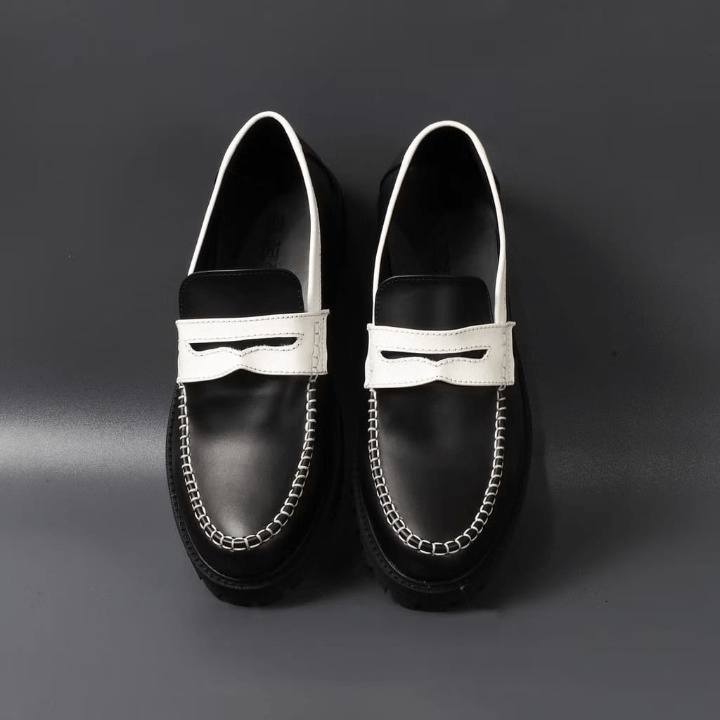 Genuine Leather Silane Loafer Shoes Leather Black White Size US 10 / EU 43 - 3 Thumbnail