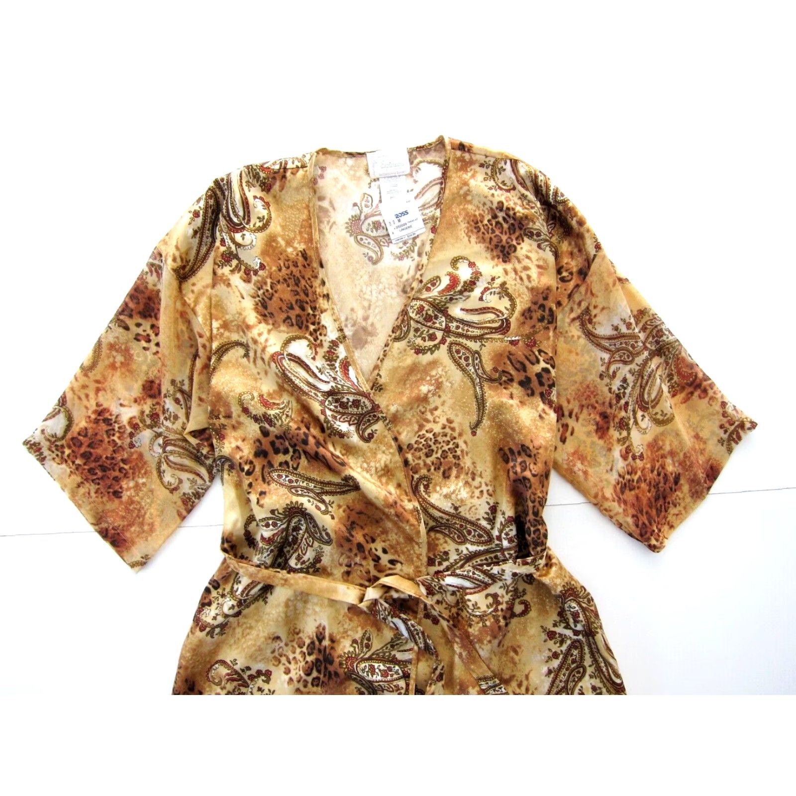 Vintage VINTAGEExpressions Silky Pink Brown Floral Cheetah Tie Short Robe Women Medium Size 32" / US 10 / IT 46 - 3 Thumbnail